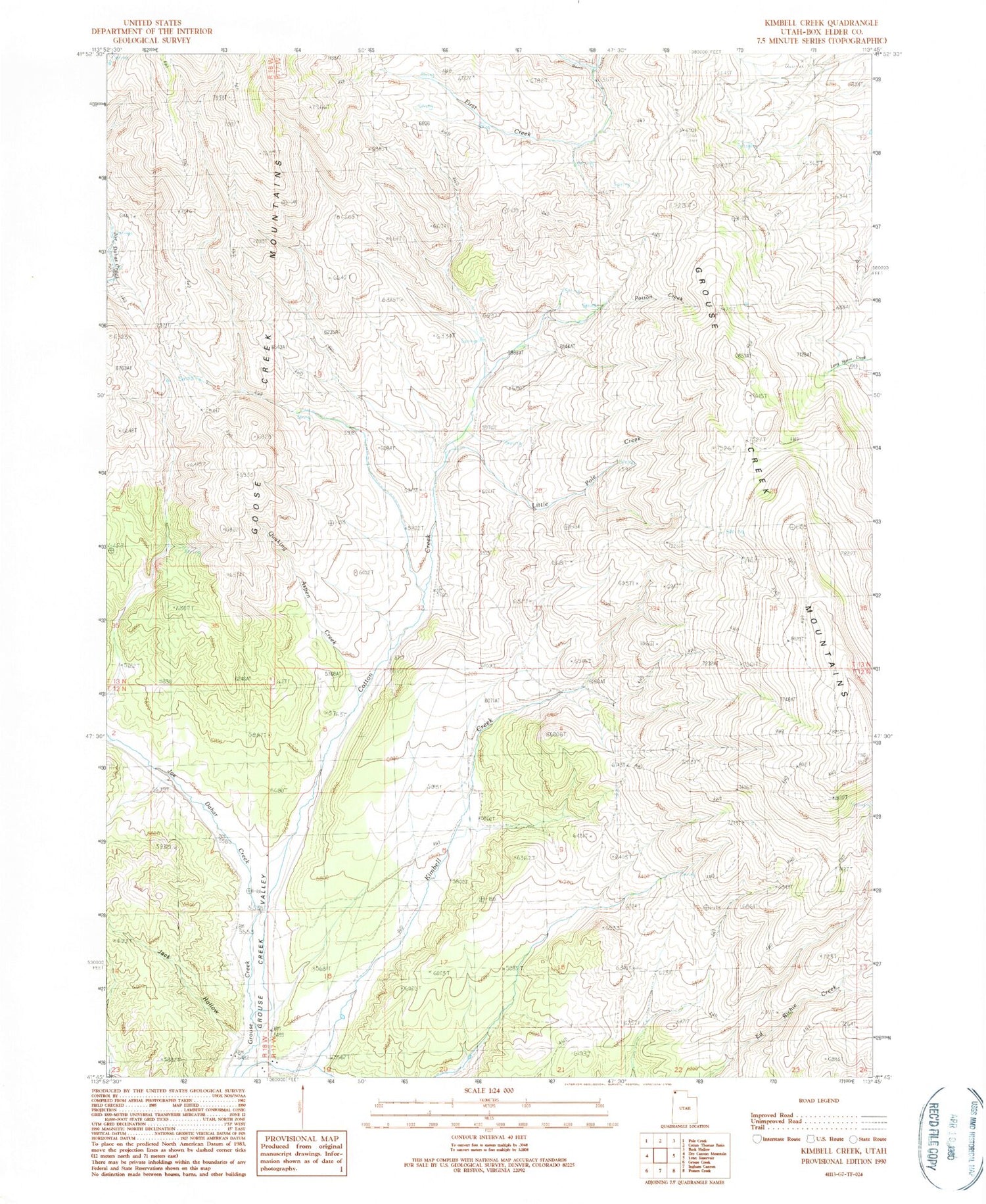 Classic USGS Kimbell Creek Utah 7.5'x7.5' Topo Map Image
