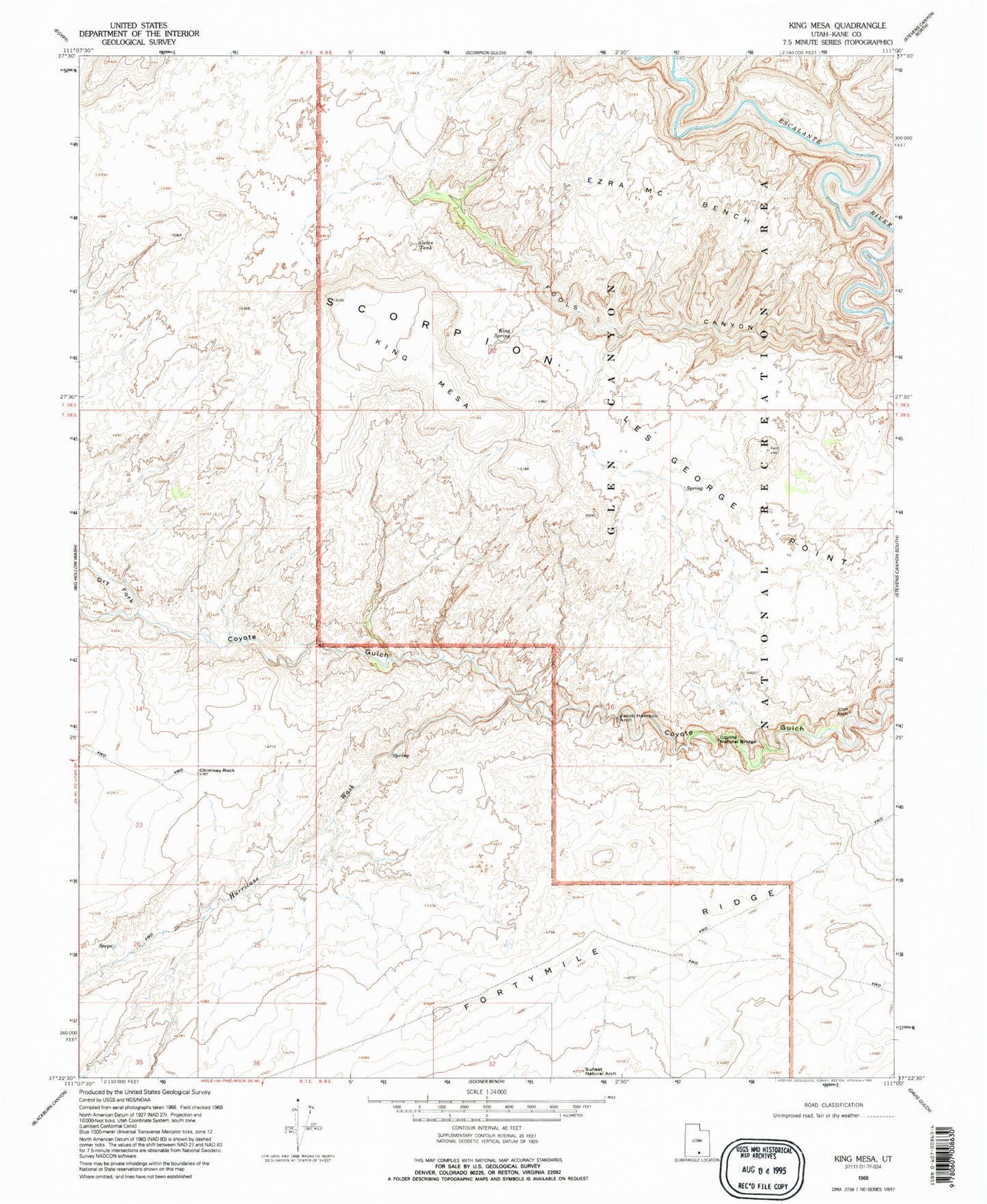 USGS Classic King Mesa Utah 7.5'x7.5' Topo Map Image