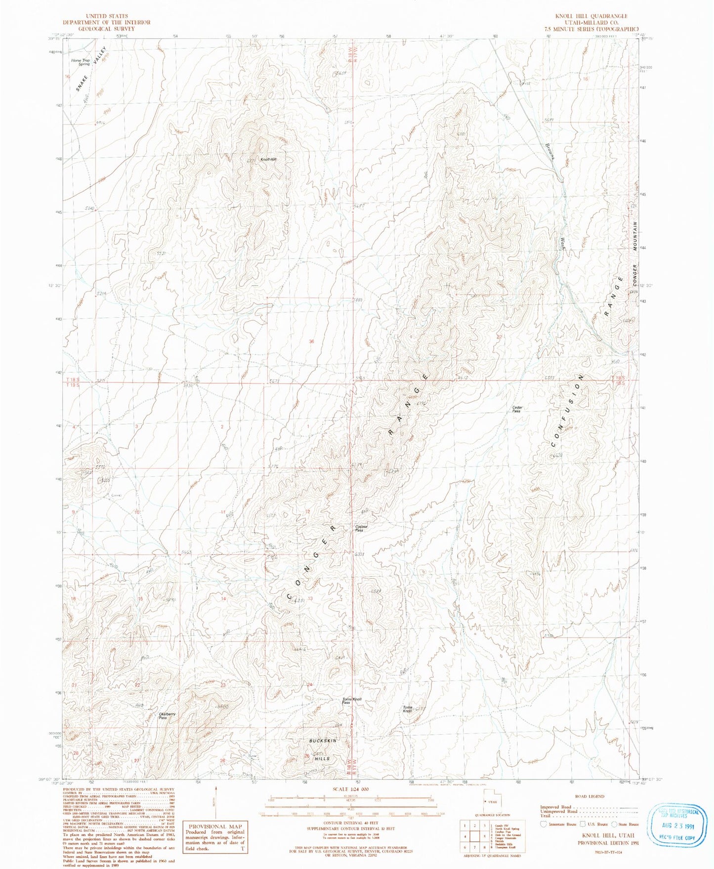 Classic USGS Knoll Hill Utah 7.5'x7.5' Topo Map Image