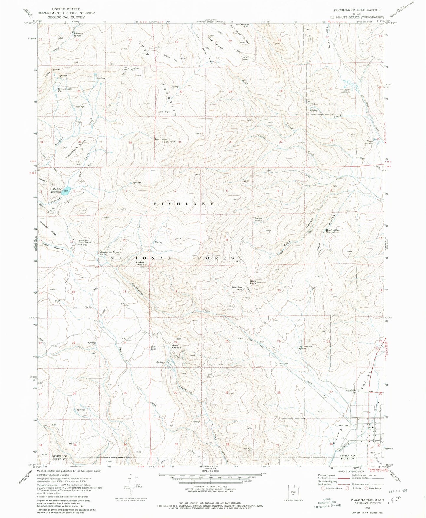 Classic USGS Koosharem Utah 7.5'x7.5' Topo Map Image
