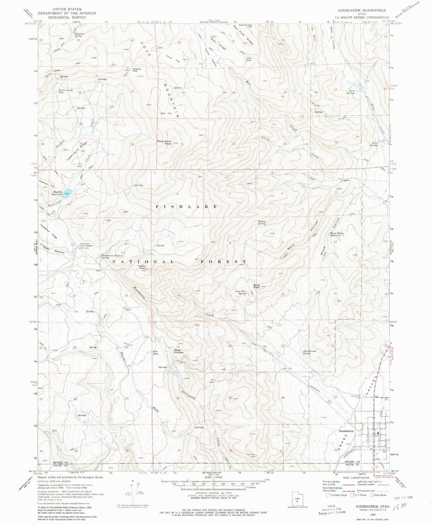 Classic USGS Koosharem Utah 7.5'x7.5' Topo Map Image