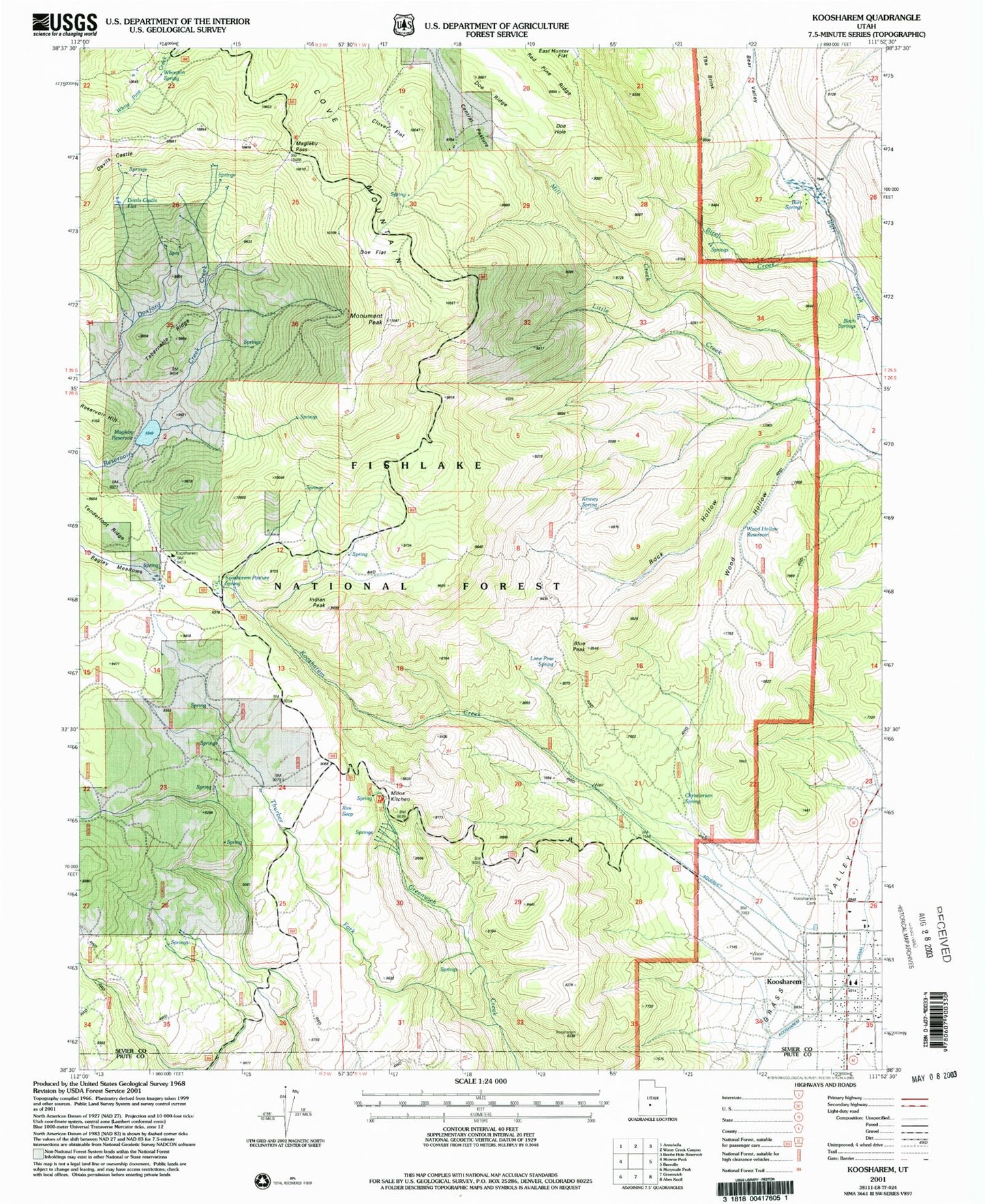 Classic USGS Koosharem Utah 7.5'x7.5' Topo Map Image