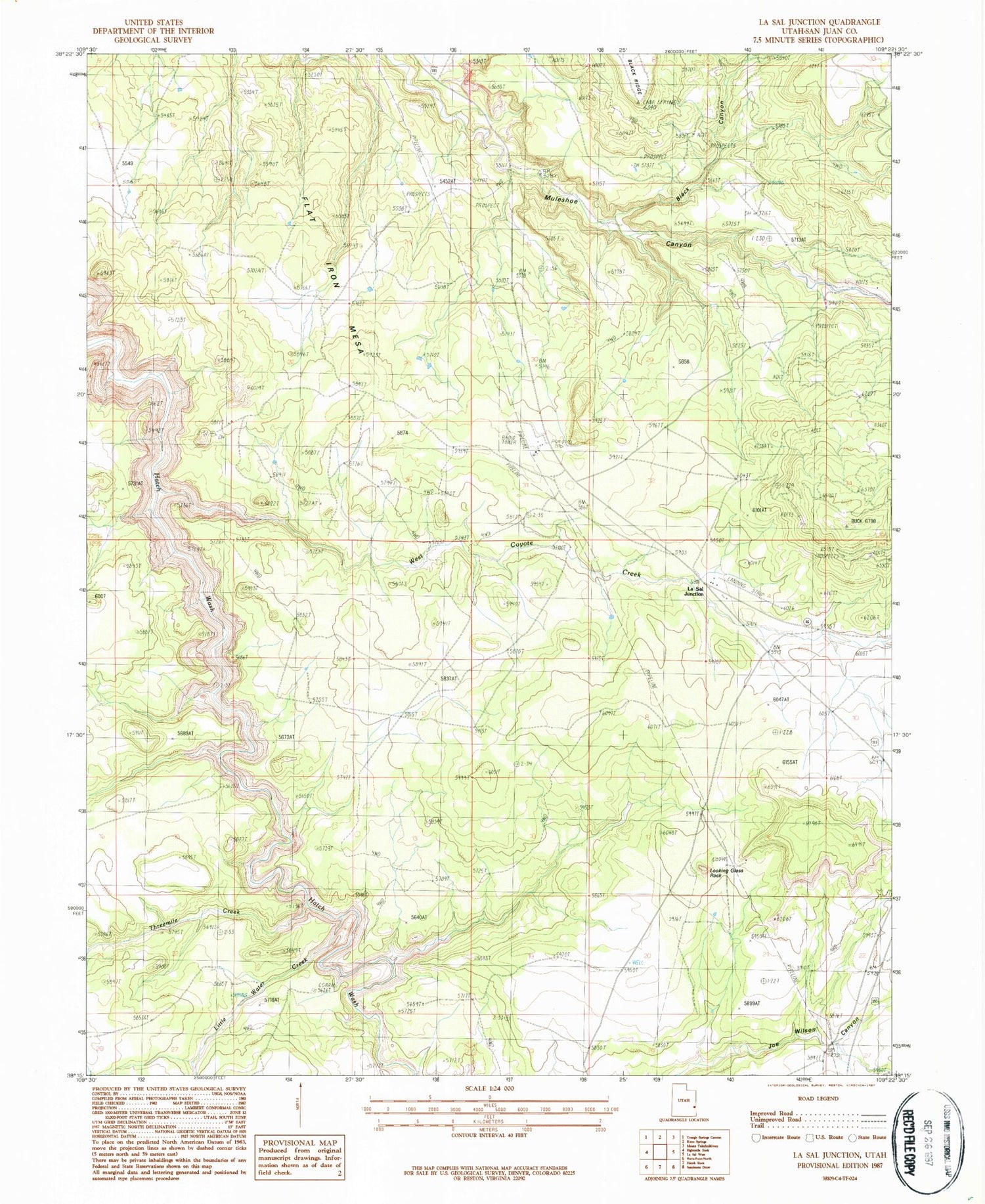 Classic USGS La Sal Junction Utah 7.5'x7.5' Topo Map Image