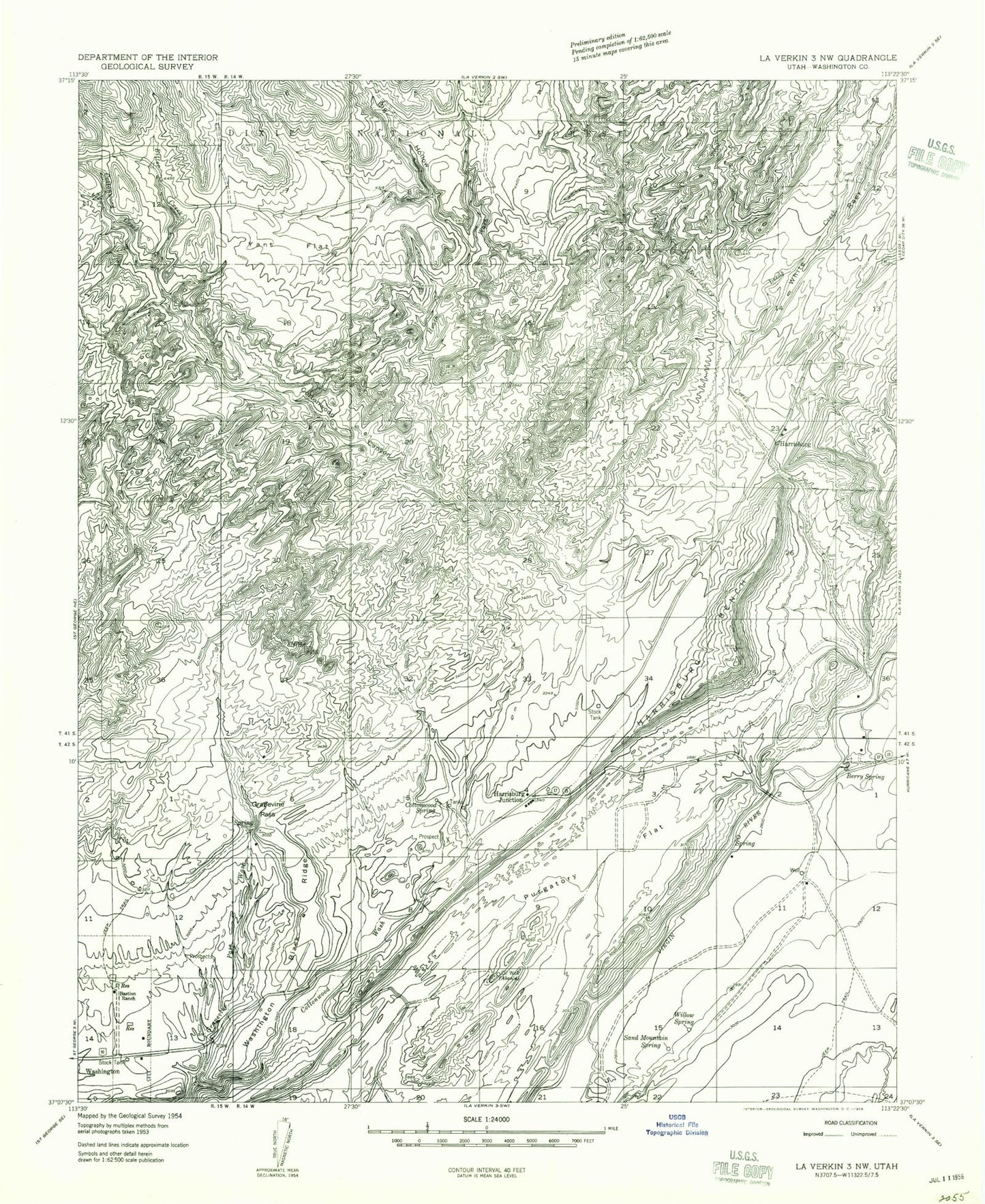 Classic USGS Harrisburg Junction Utah 7.5'x7.5' Topo Map Image