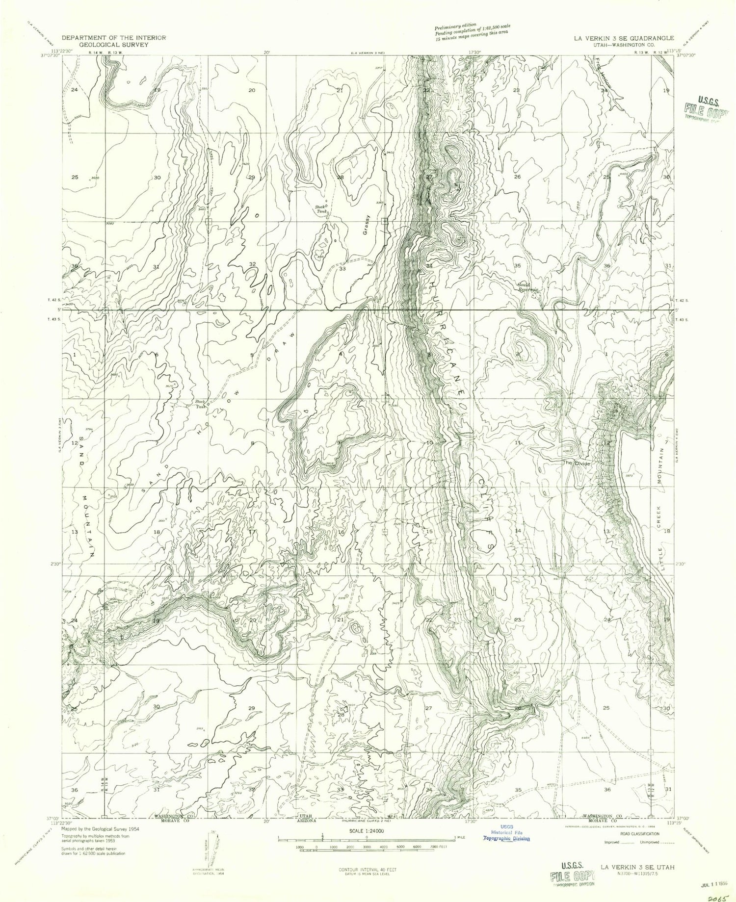 Classic USGS The Divide Utah 7.5'x7.5' Topo Map Image
