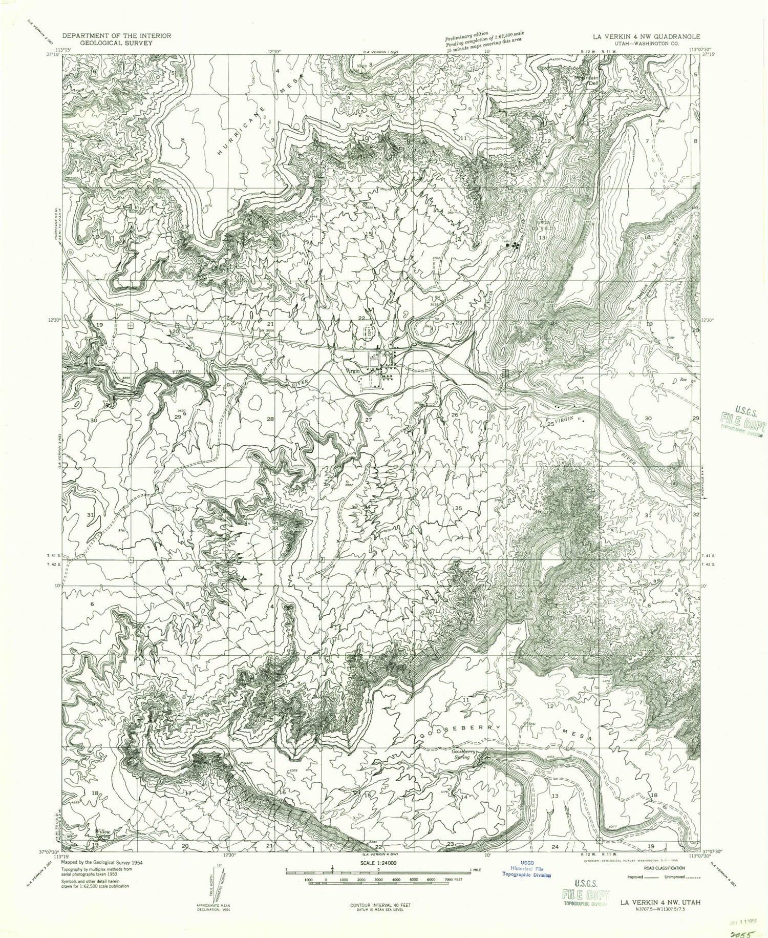 Classic USGS Virgin Utah 7.5'x7.5' Topo Map Image