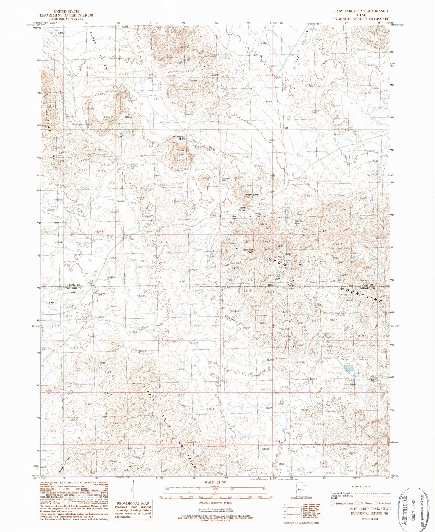 Classic USGS Lady Laird Peak Utah 7.5'x7.5' Topo Map Image