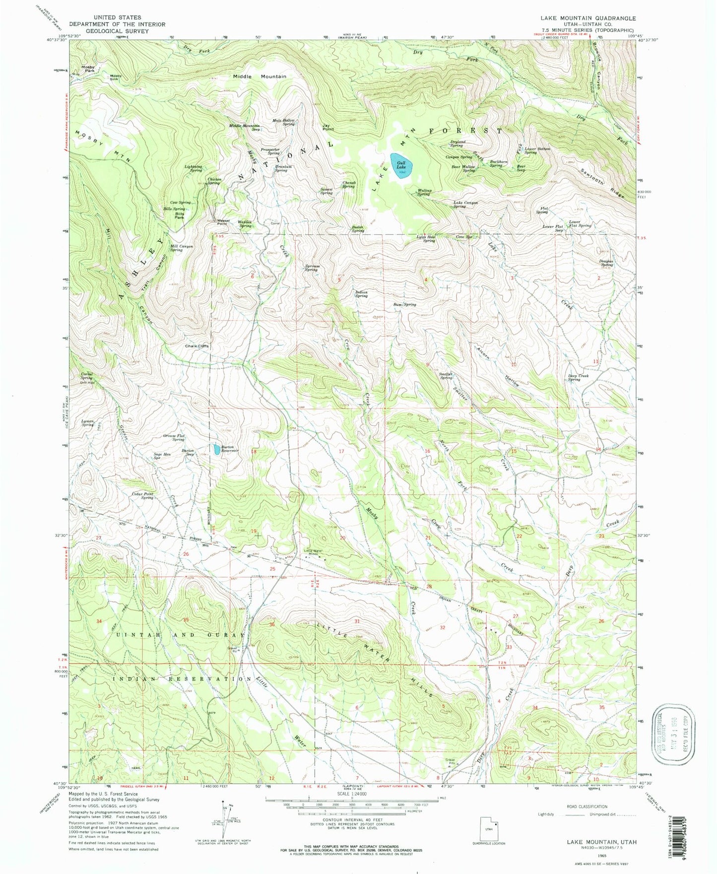 Classic USGS Lake Mountain Utah 7.5'x7.5' Topo Map Image