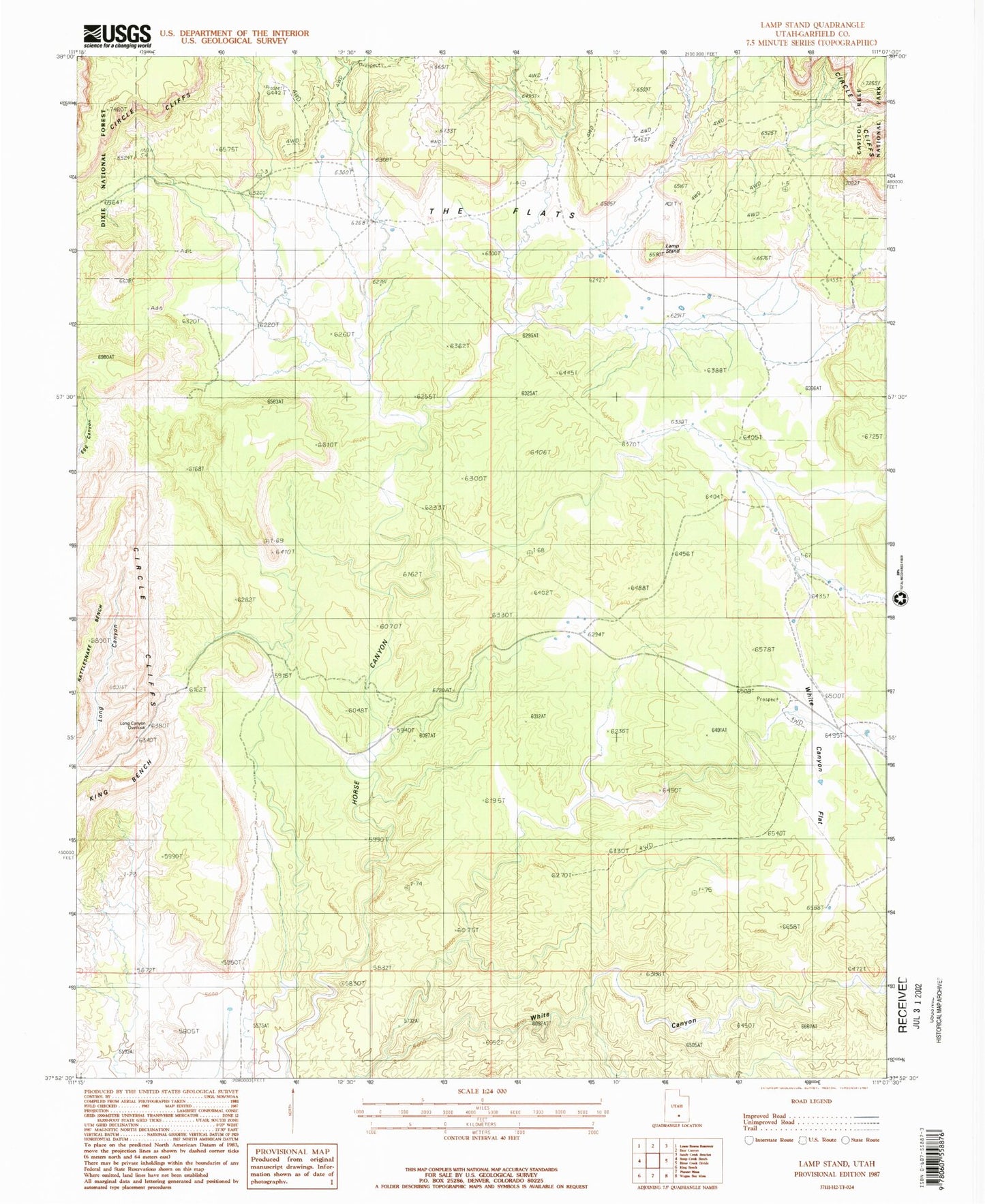 Classic USGS Lamp Stand Utah 7.5'x7.5' Topo Map Image