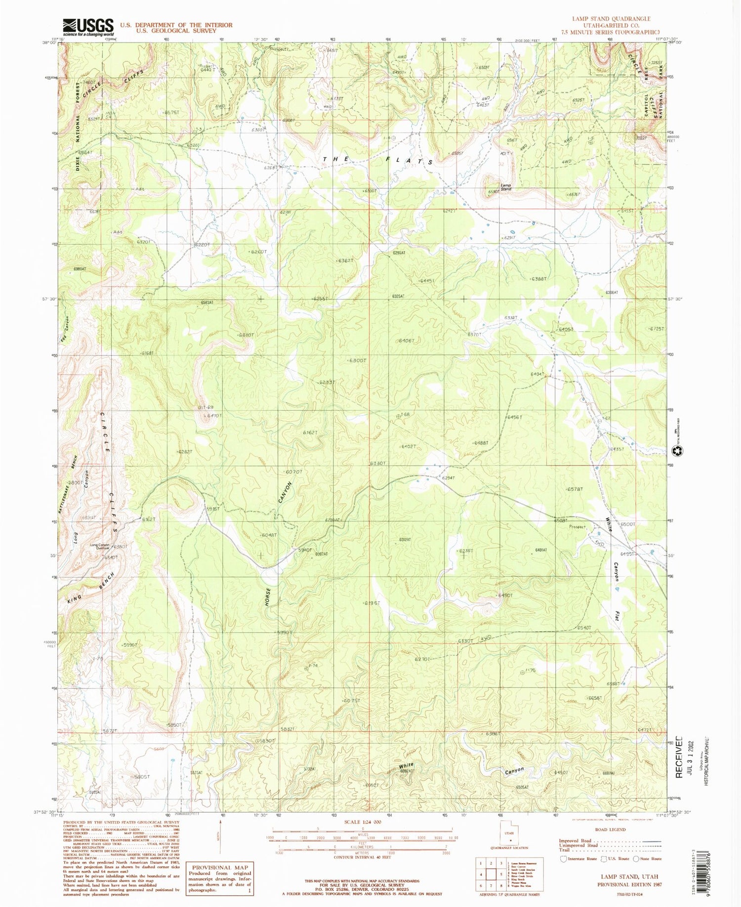 Classic USGS Lamp Stand Utah 7.5'x7.5' Topo Map Image
