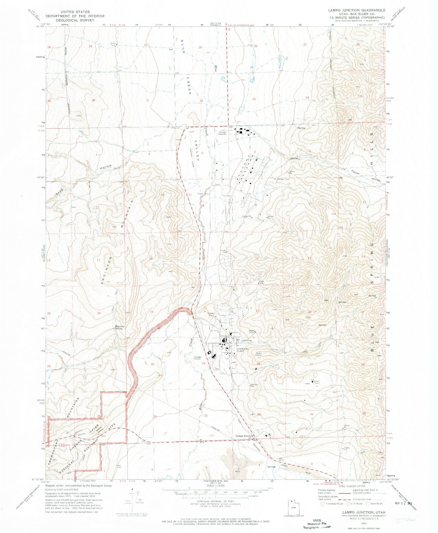 Classic USGS Lampo Junction Utah 7.5'x7.5' Topo Map Image