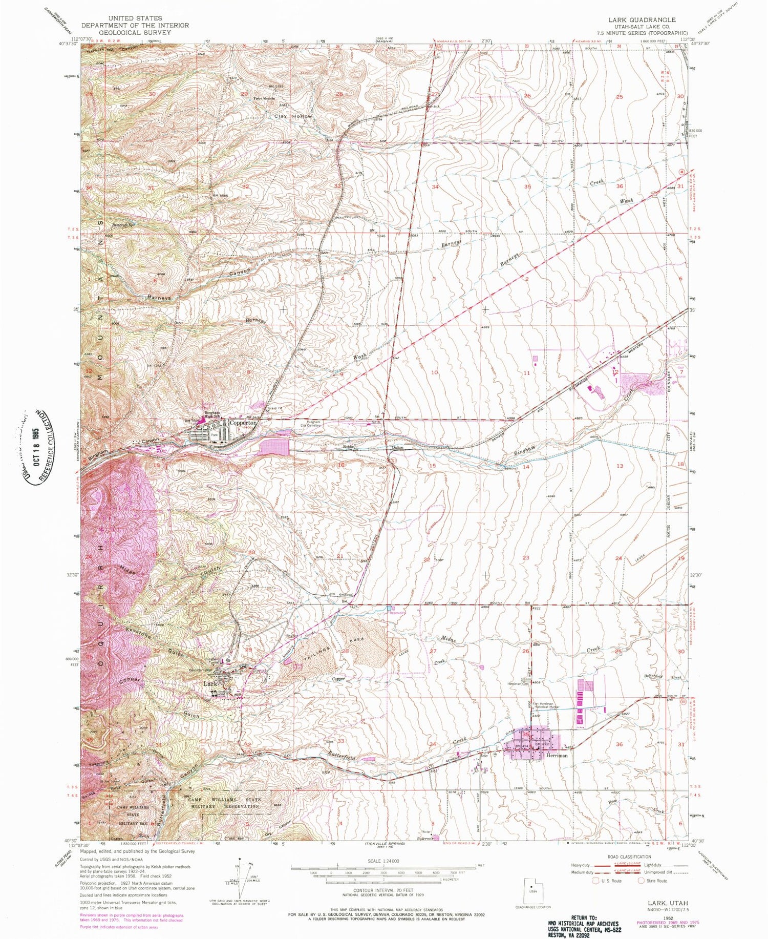Classic USGS Copperton Utah 7.5'x7.5' Topo Map Image