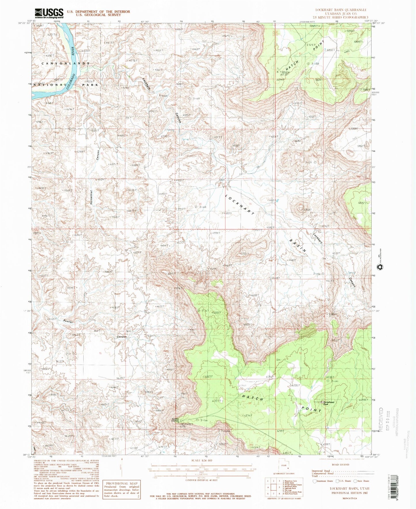 Classic USGS Lockhart Basin Utah 7.5'x7.5' Topo Map Image