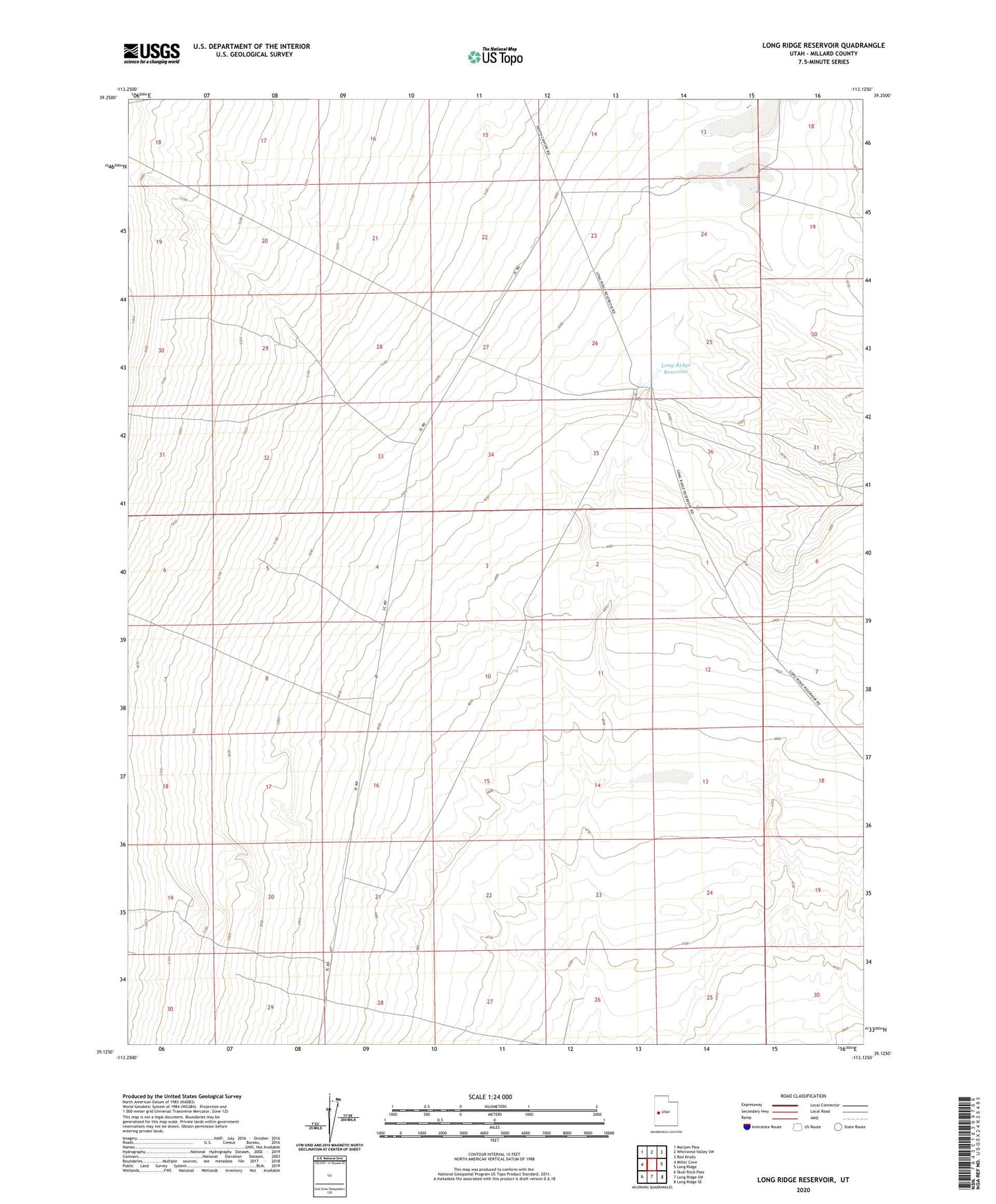 Long Ridge Reservoir Utah US Topo Map Image