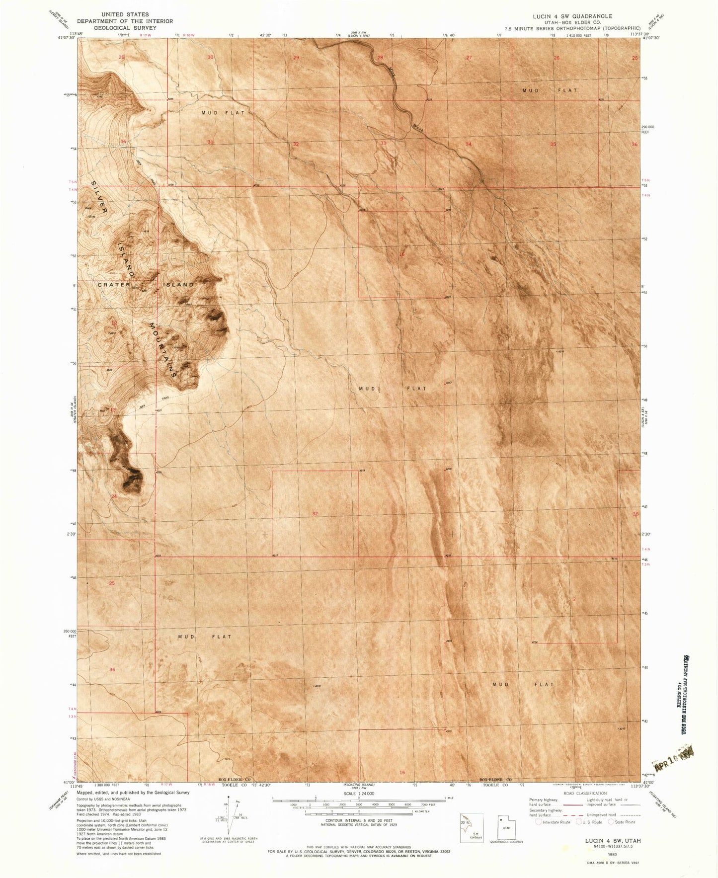 Classic USGS Crater Island East Utah 7.5'x7.5' Topo Map Image