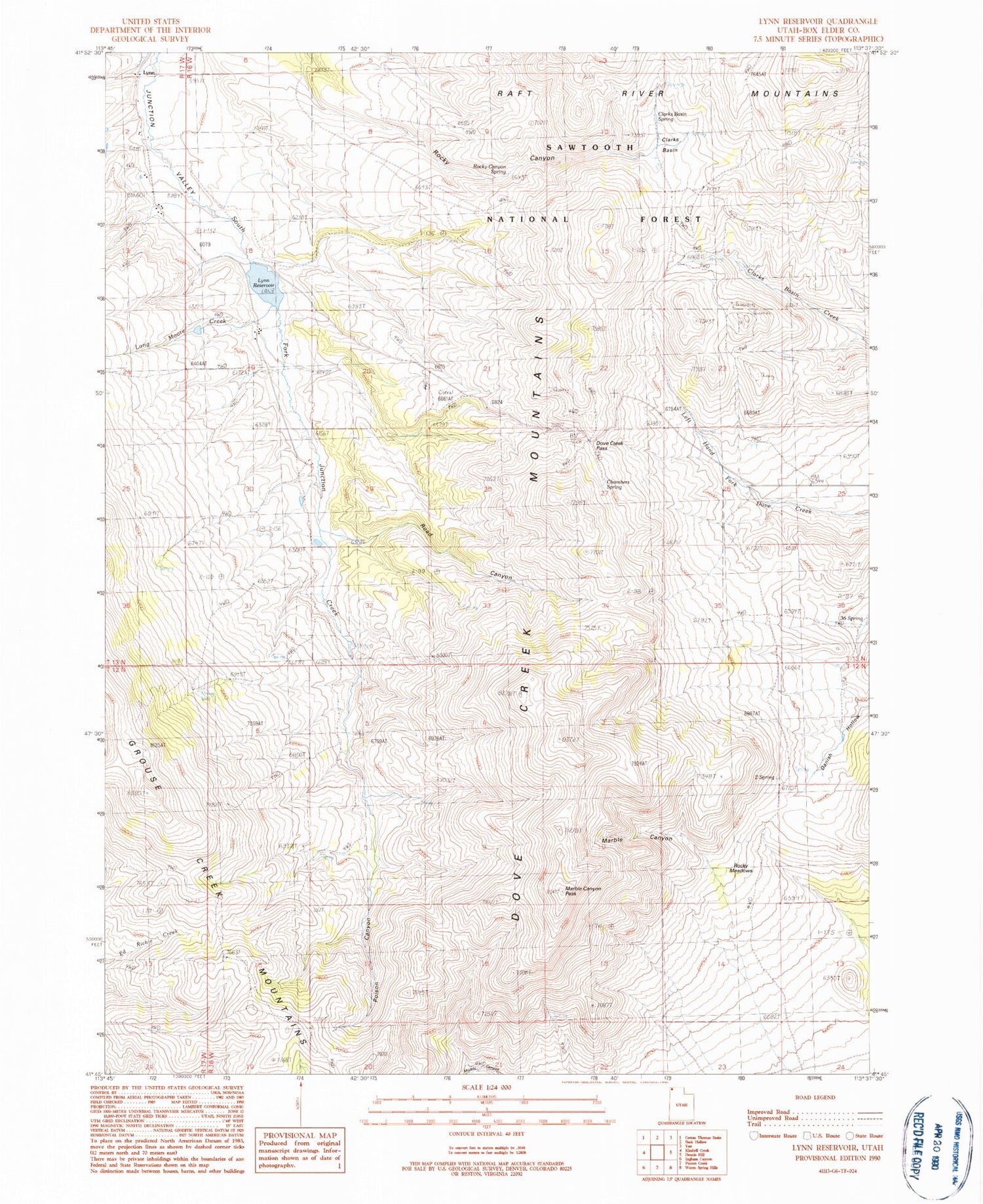 Classic USGS Lynn Reservoir Utah 7.5'x7.5' Topo Map Image