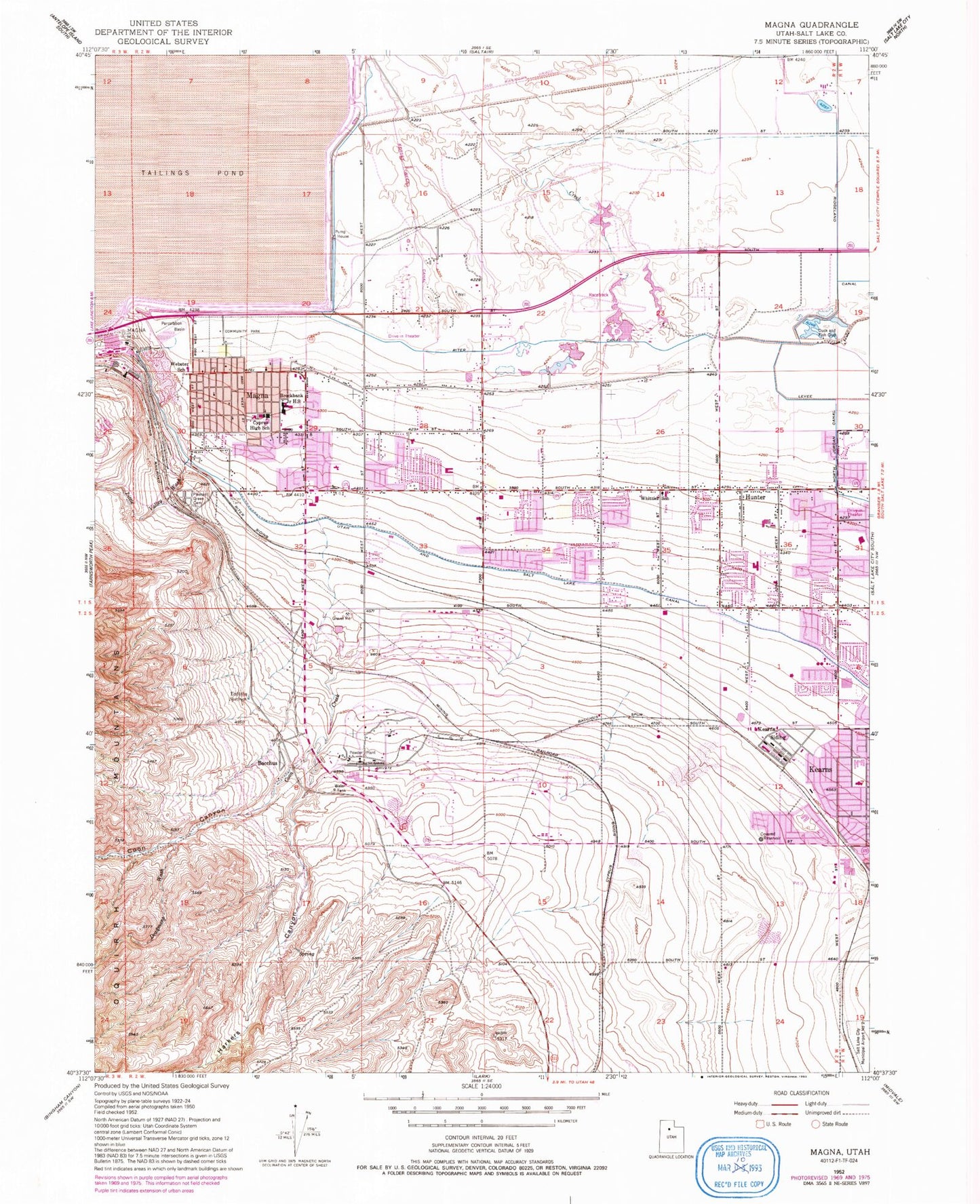 Classic USGS Magna Utah 7.5'x7.5' Topo Map Image