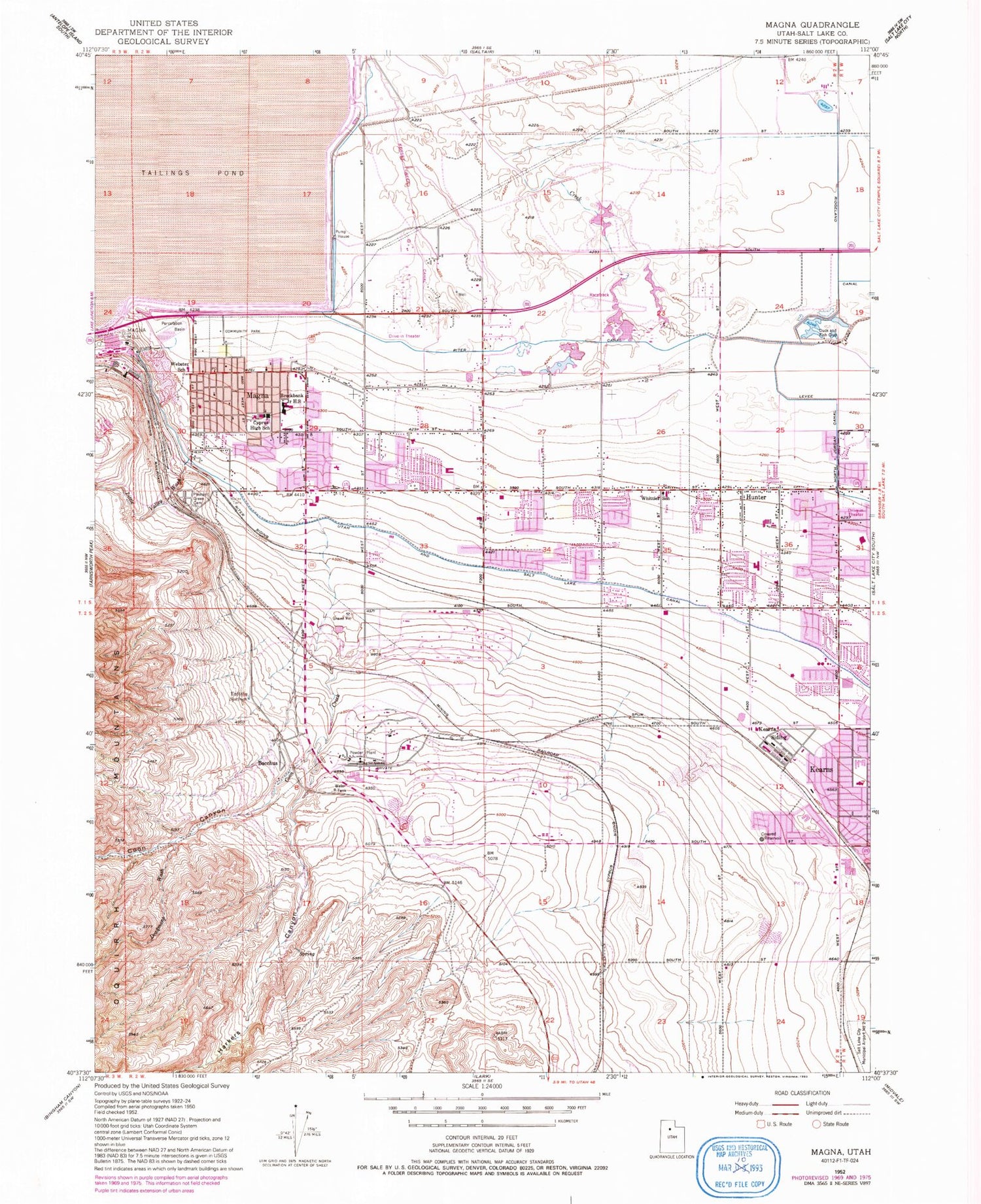 Classic USGS Magna Utah 7.5'x7.5' Topo Map Image