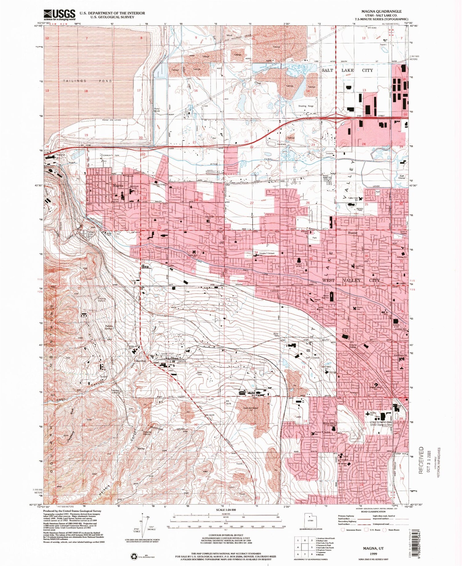 Classic USGS Magna Utah 7.5'x7.5' Topo Map Image