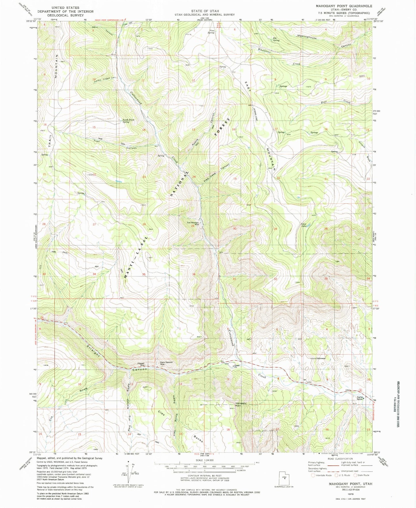 Classic USGS Mahogany Point Utah 7.5'x7.5' Topo Map Image