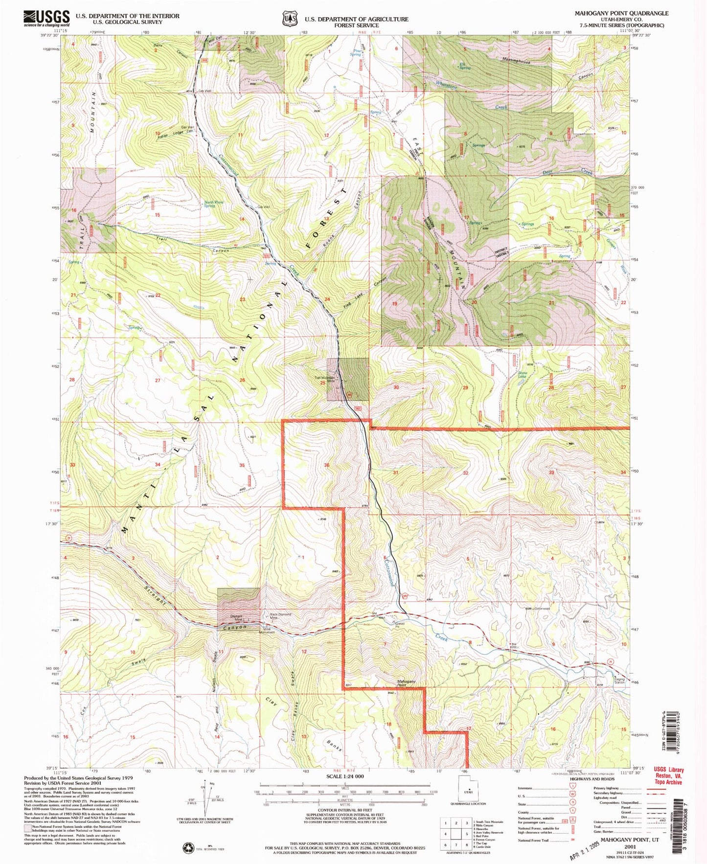 Classic USGS Mahogany Point Utah 7.5'x7.5' Topo Map Image