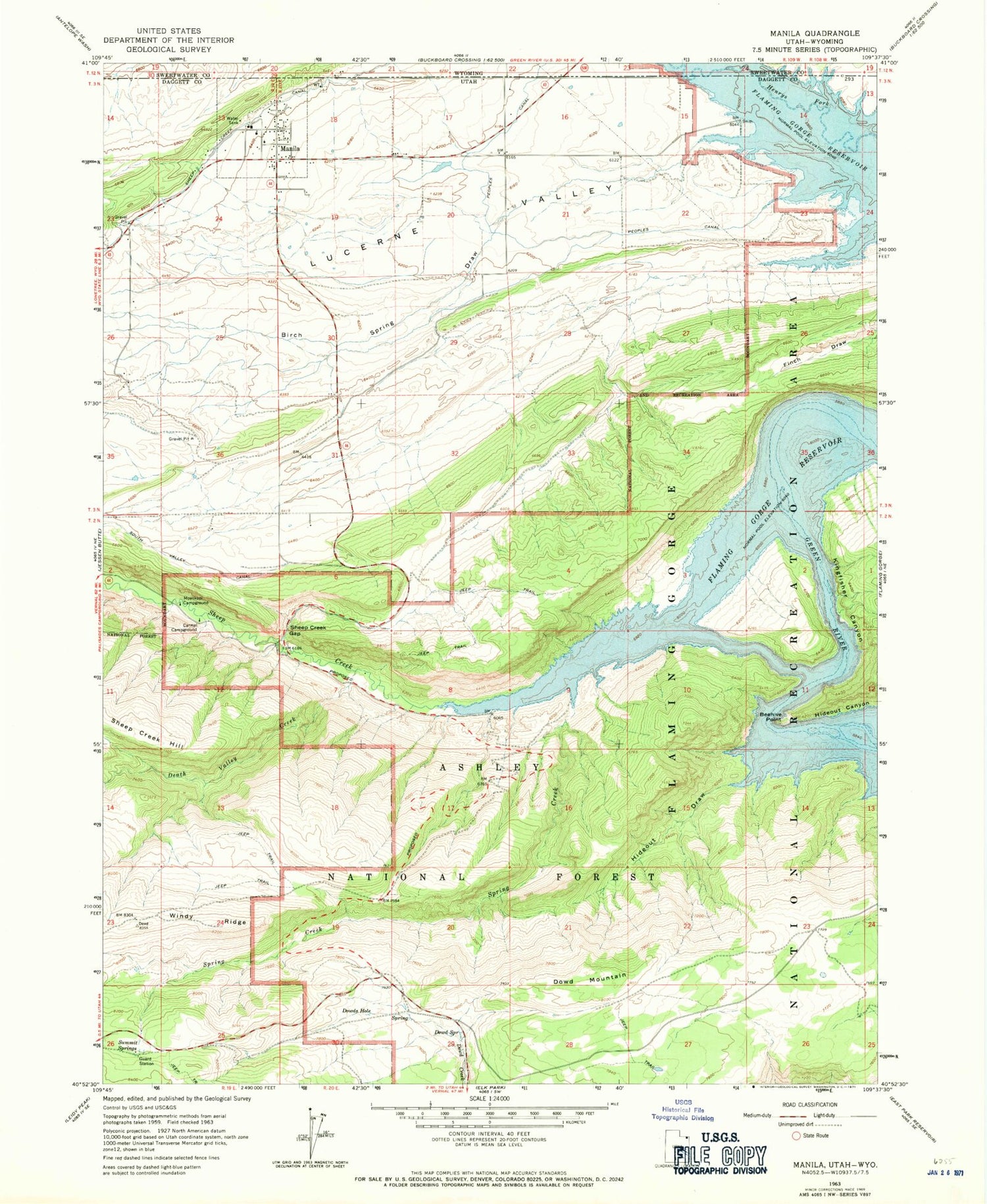 Classic USGS Manila Utah 7.5'x7.5' Topo Map Image