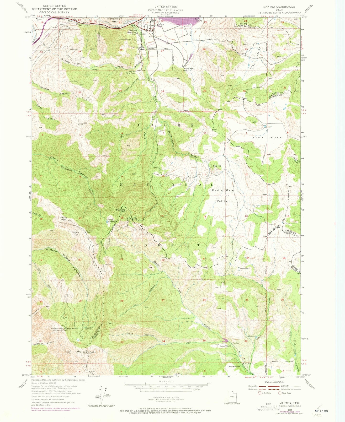 Classic USGS Mantua Utah 7.5'x7.5' Topo Map Image