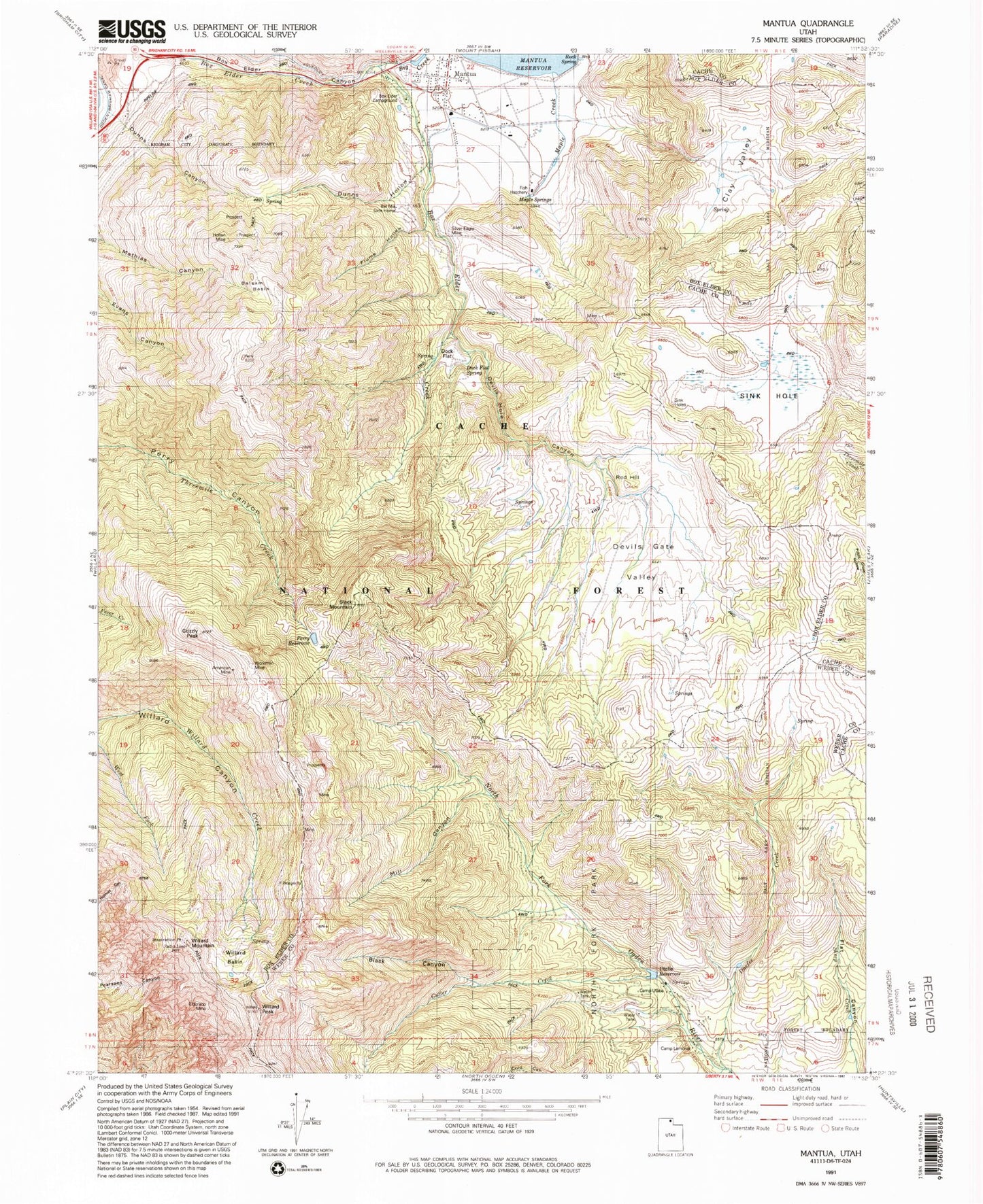 Classic USGS Mantua Utah 7.5'x7.5' Topo Map Image