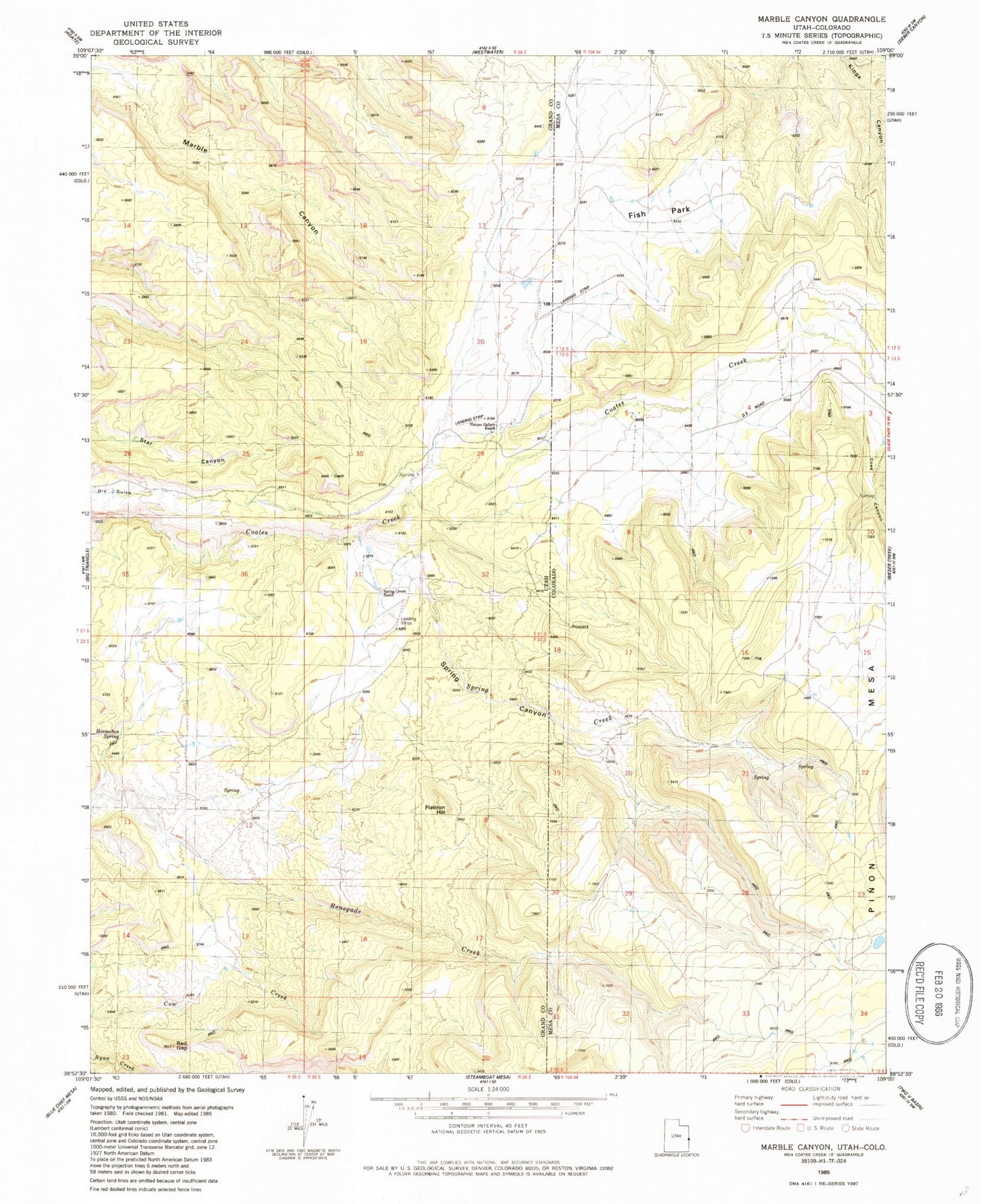 Classic USGS Marble Canyon Utah 7.5'x7.5' Topo Map Image