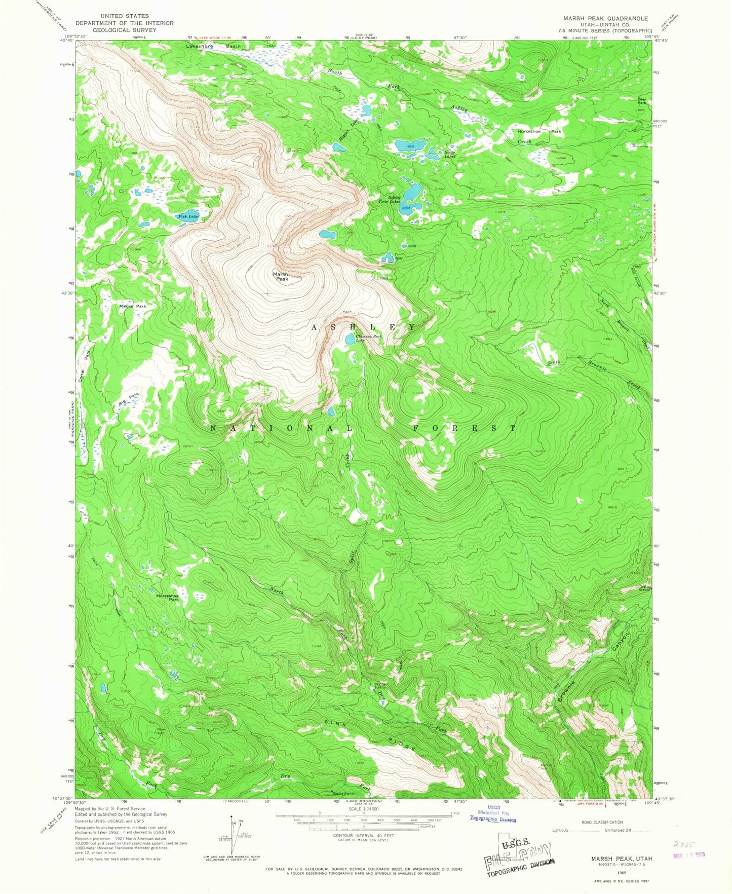 Classic USGS Marsh Peak Utah 7.5'x7.5' Topo Map Image