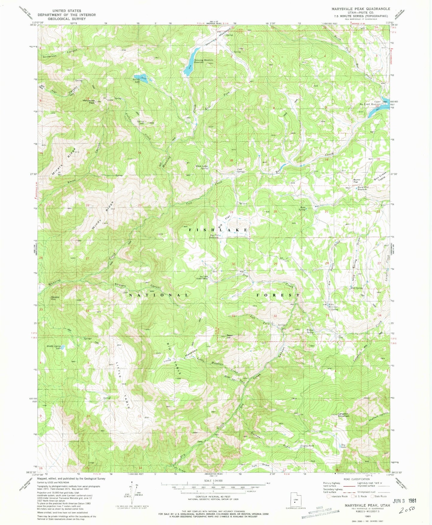 Classic USGS Marysvale Peak Utah 7.5'x7.5' Topo Map Image