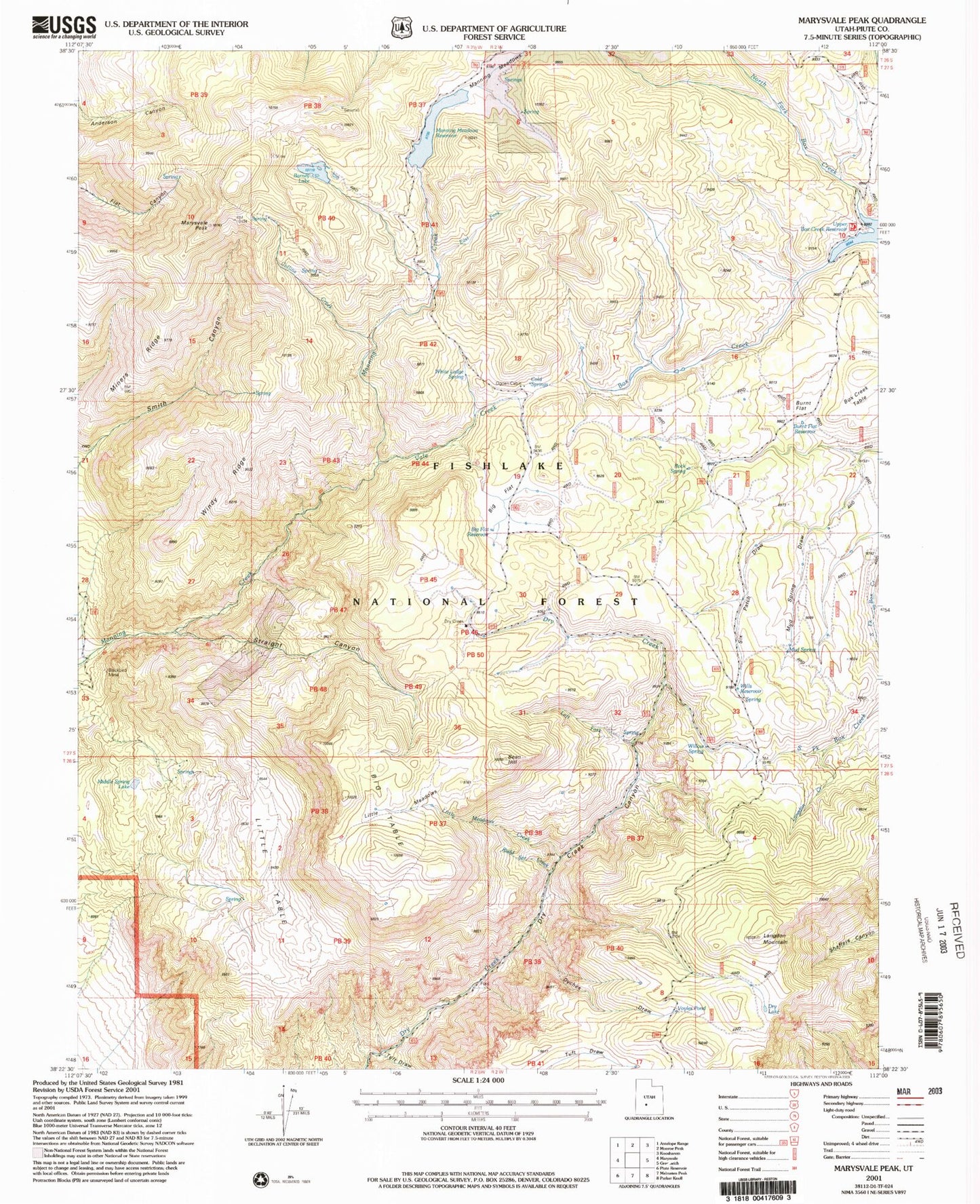 Classic USGS Marysvale Peak Utah 7.5'x7.5' Topo Map Image