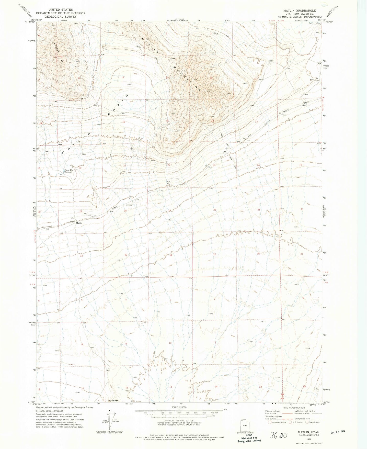 Classic USGS Matlin Utah 7.5'x7.5' Topo Map Image