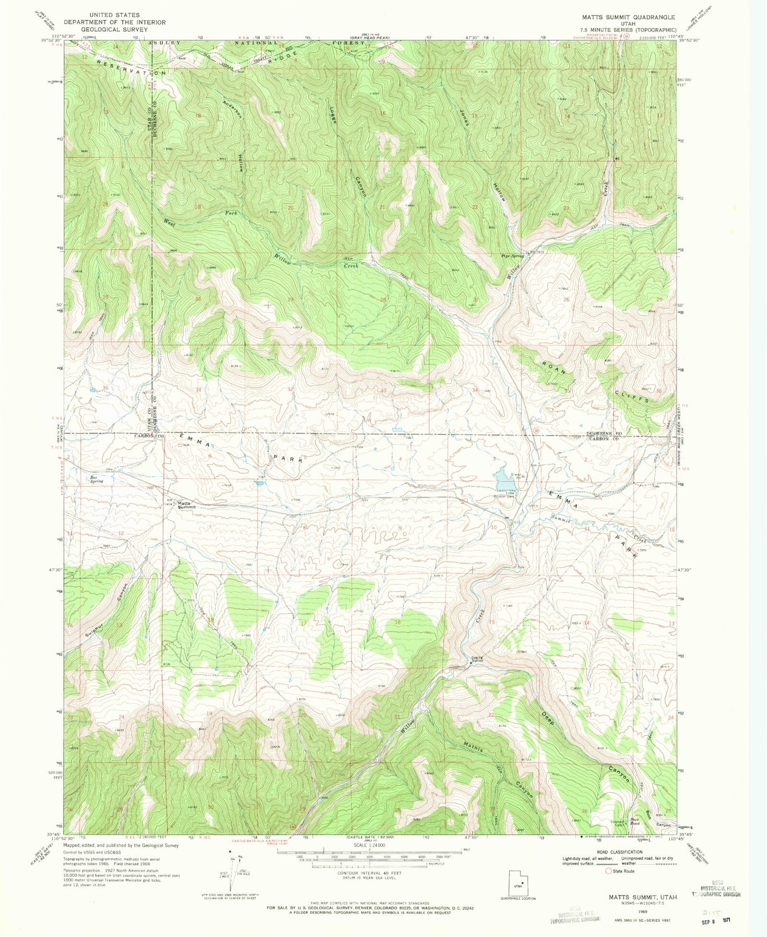Classic USGS Matts Summit Utah 7.5'x7.5' Topo Map Image