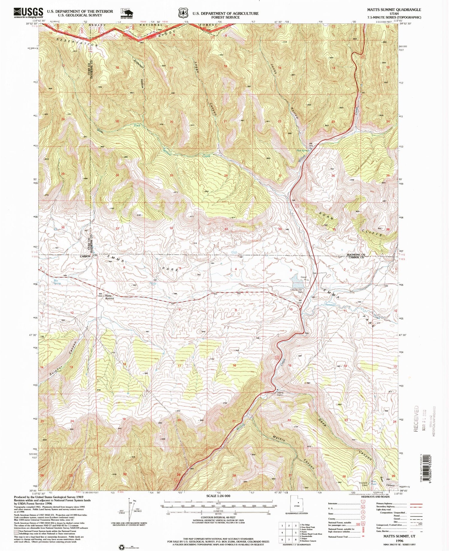 Classic USGS Matts Summit Utah 7.5'x7.5' Topo Map Image