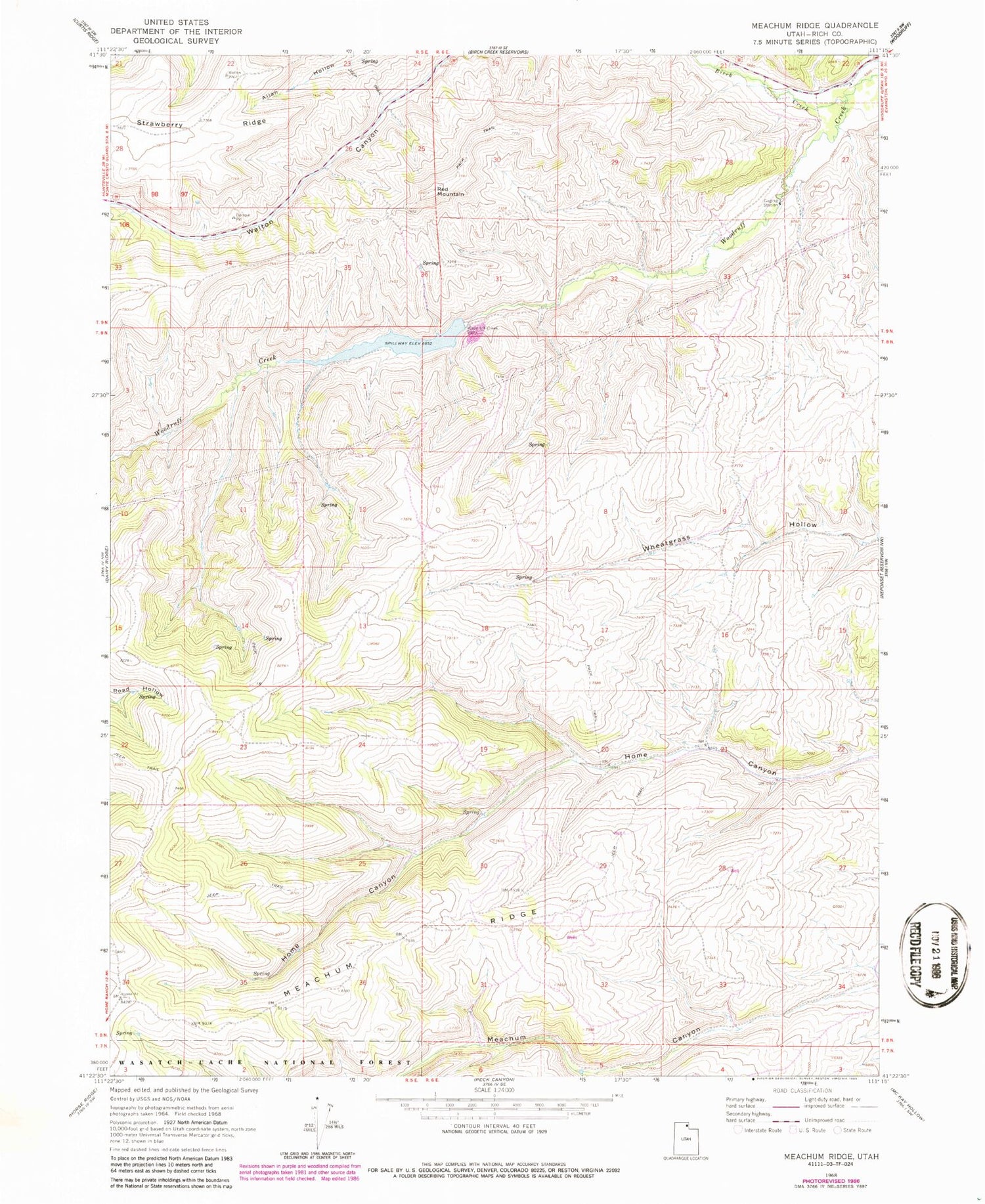 Classic USGS Meachum Ridge Utah 7.5'x7.5' Topo Map Image