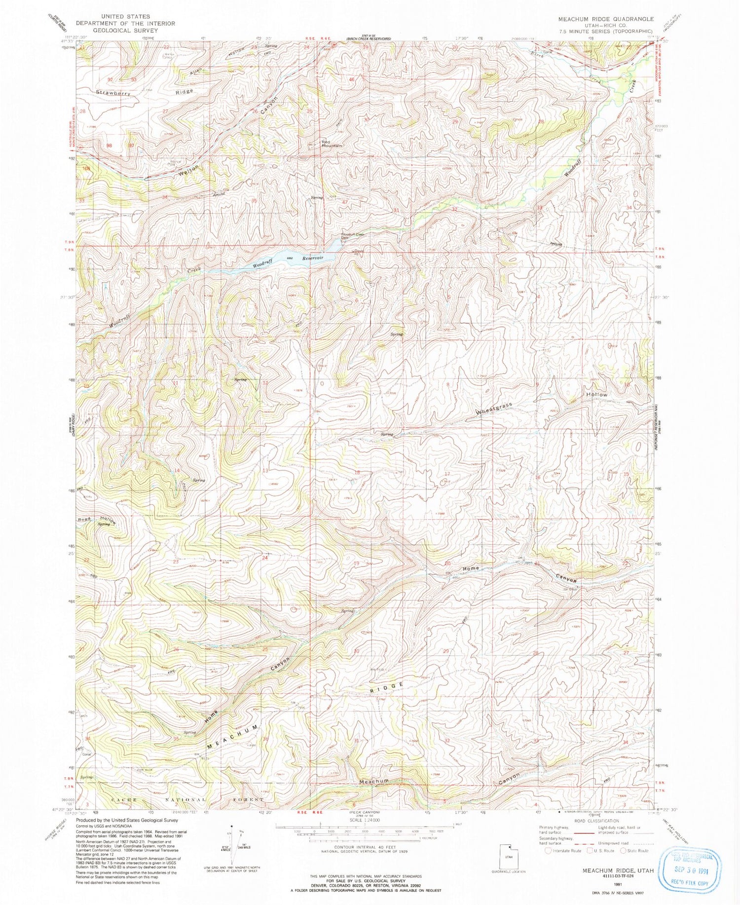 Classic USGS Meachum Ridge Utah 7.5'x7.5' Topo Map Image