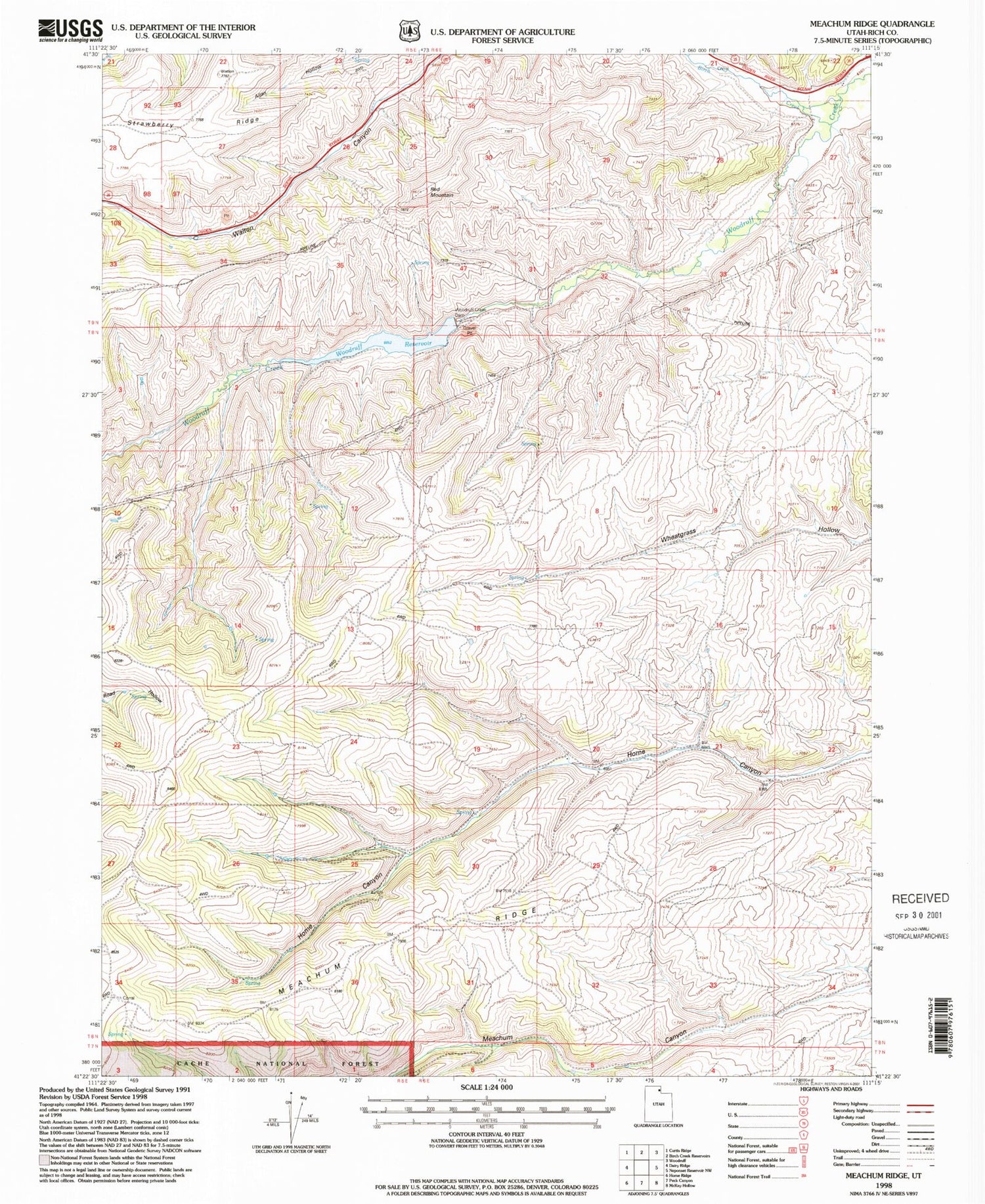 Classic USGS Meachum Ridge Utah 7.5'x7.5' Topo Map Image