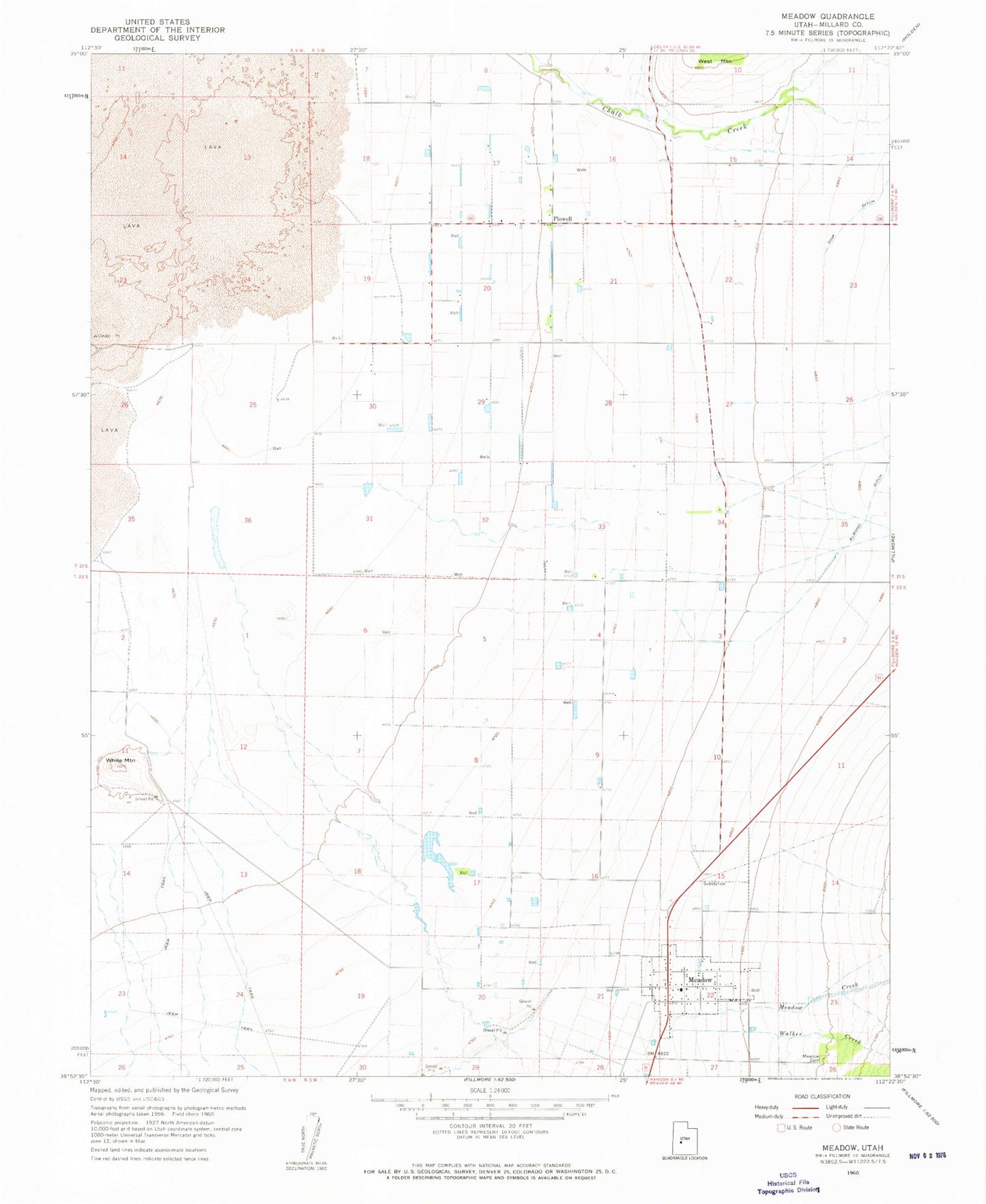 Classic USGS Meadow Utah 7.5'x7.5' Topo Map Image