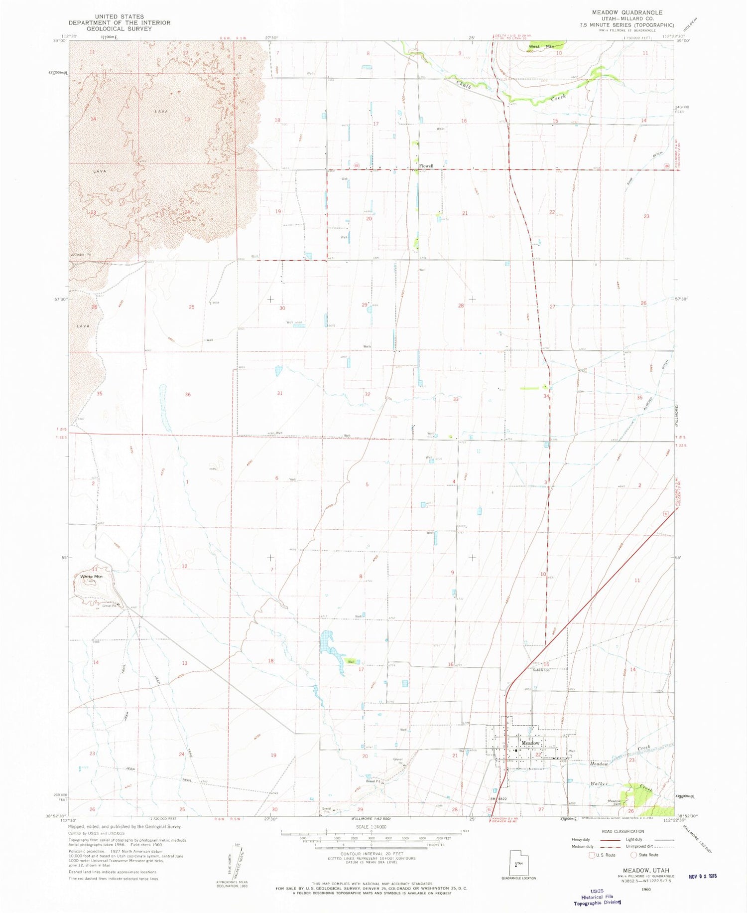 Classic USGS Meadow Utah 7.5'x7.5' Topo Map Image