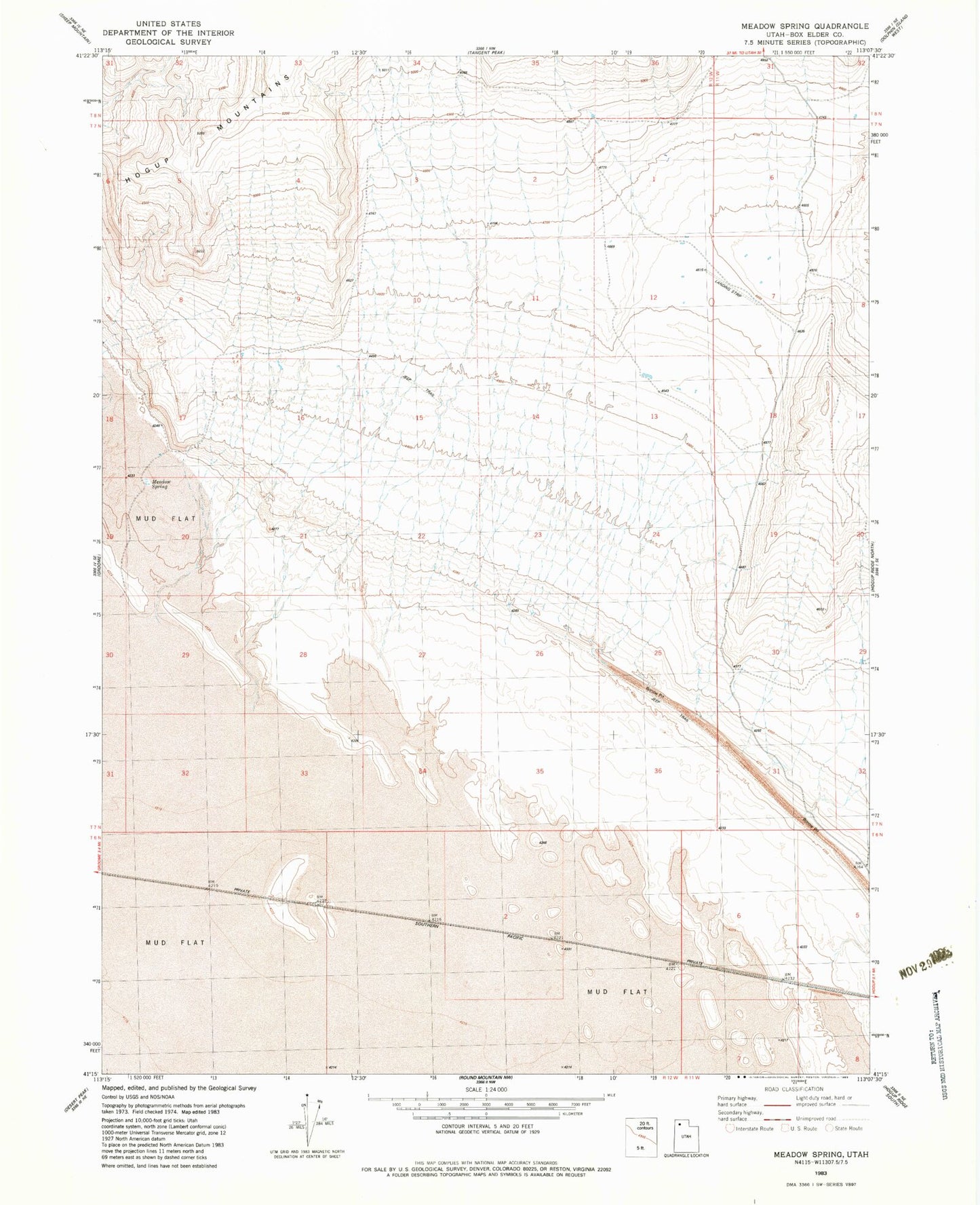 Classic USGS Meadow Spring Utah 7.5'x7.5' Topo Map Image