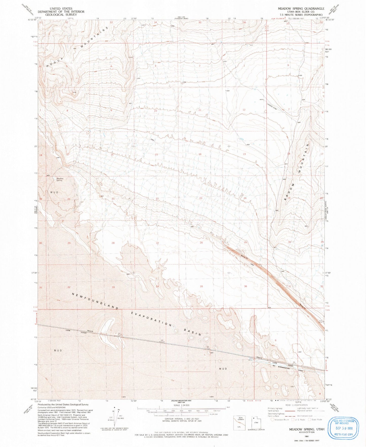 Classic USGS Meadow Spring Utah 7.5'x7.5' Topo Map Image