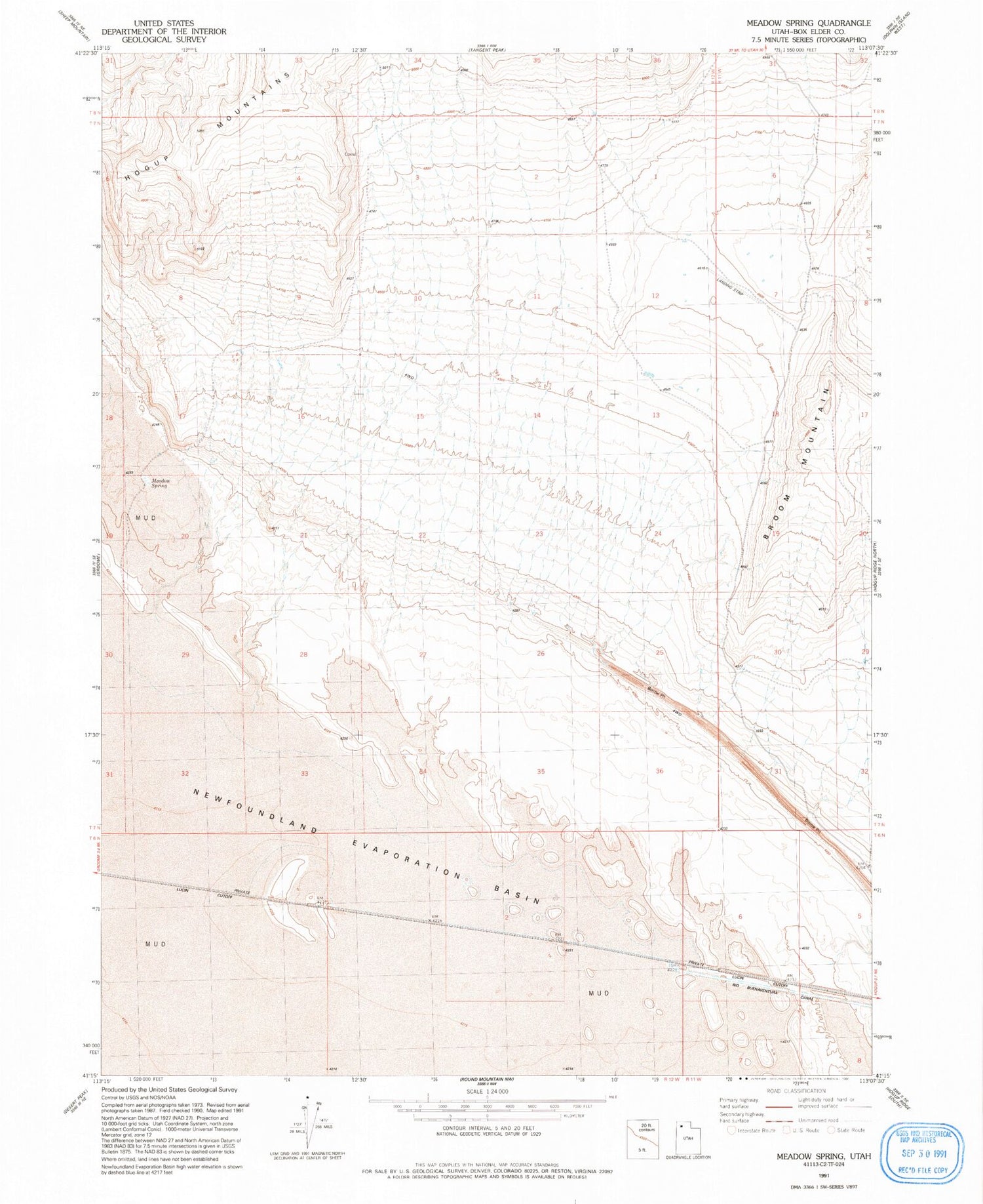 Classic USGS Meadow Spring Utah 7.5'x7.5' Topo Map Image