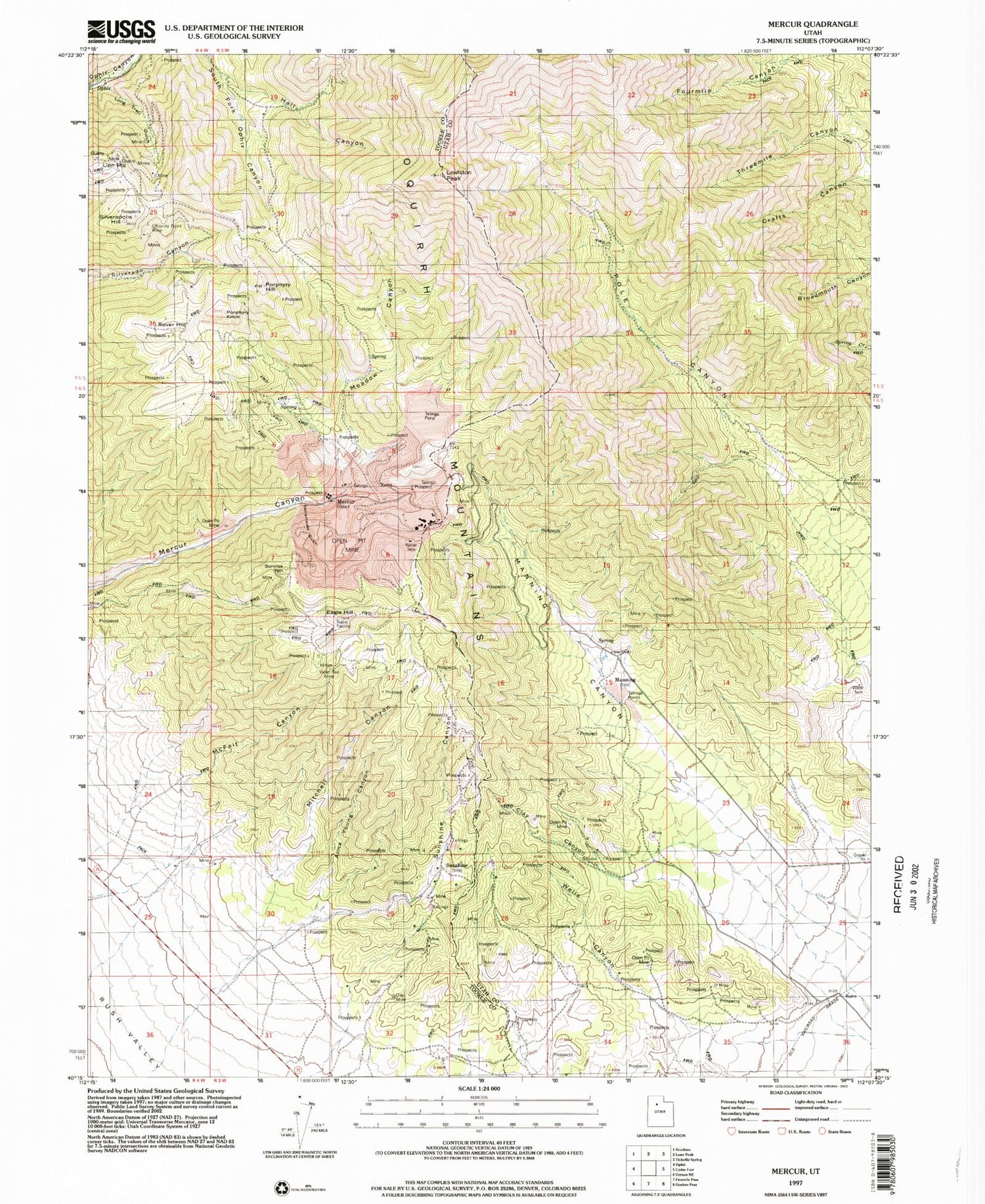 Classic USGS Mercur Utah 7.5'x7.5' Topo Map Image