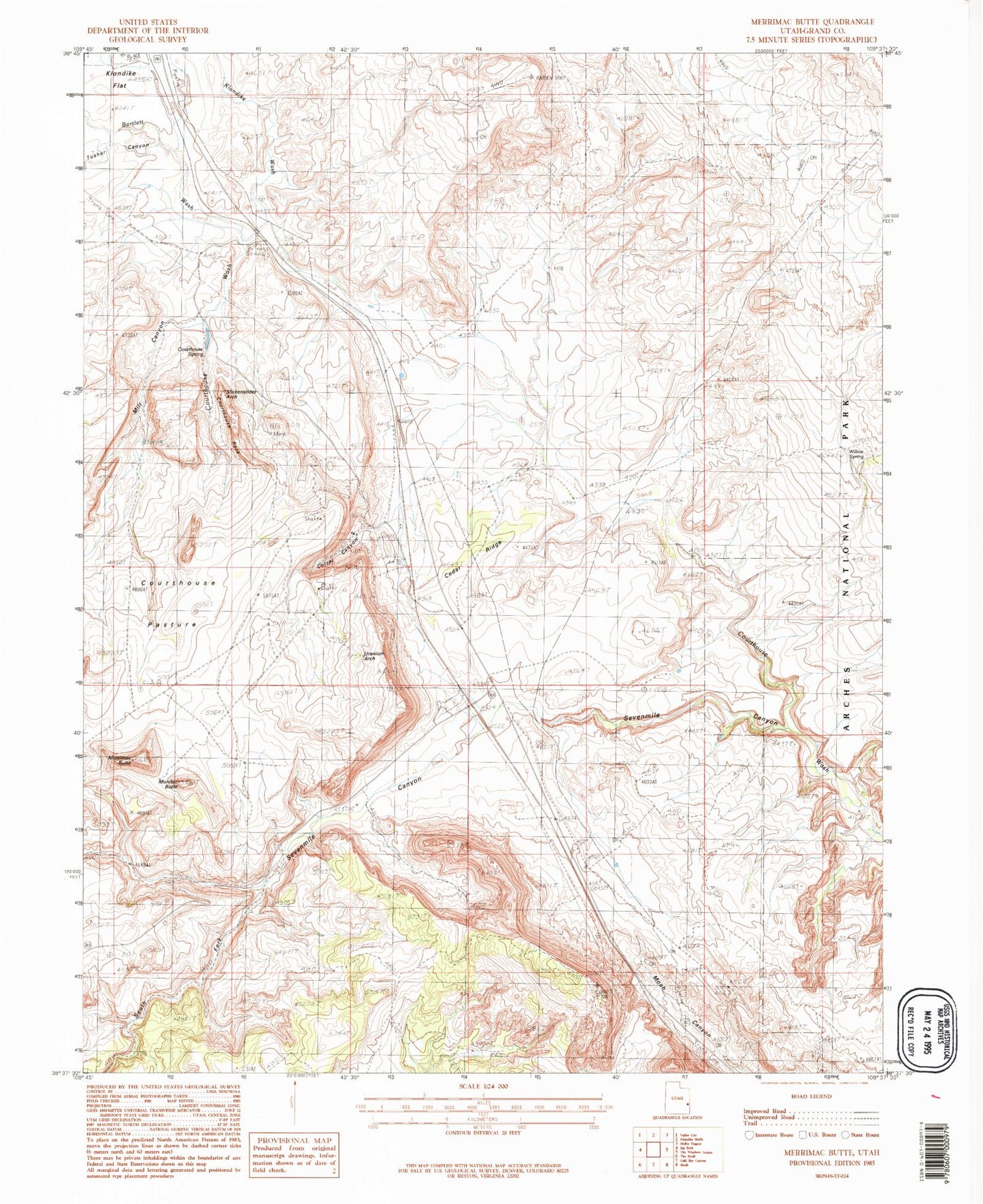 Classic USGS Merrimac Butte Utah 7.5'x7.5' Topo Map Image