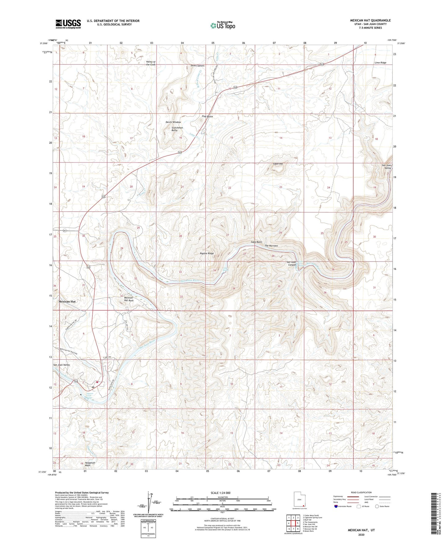 Mexican Hat Utah US Topo Map Image