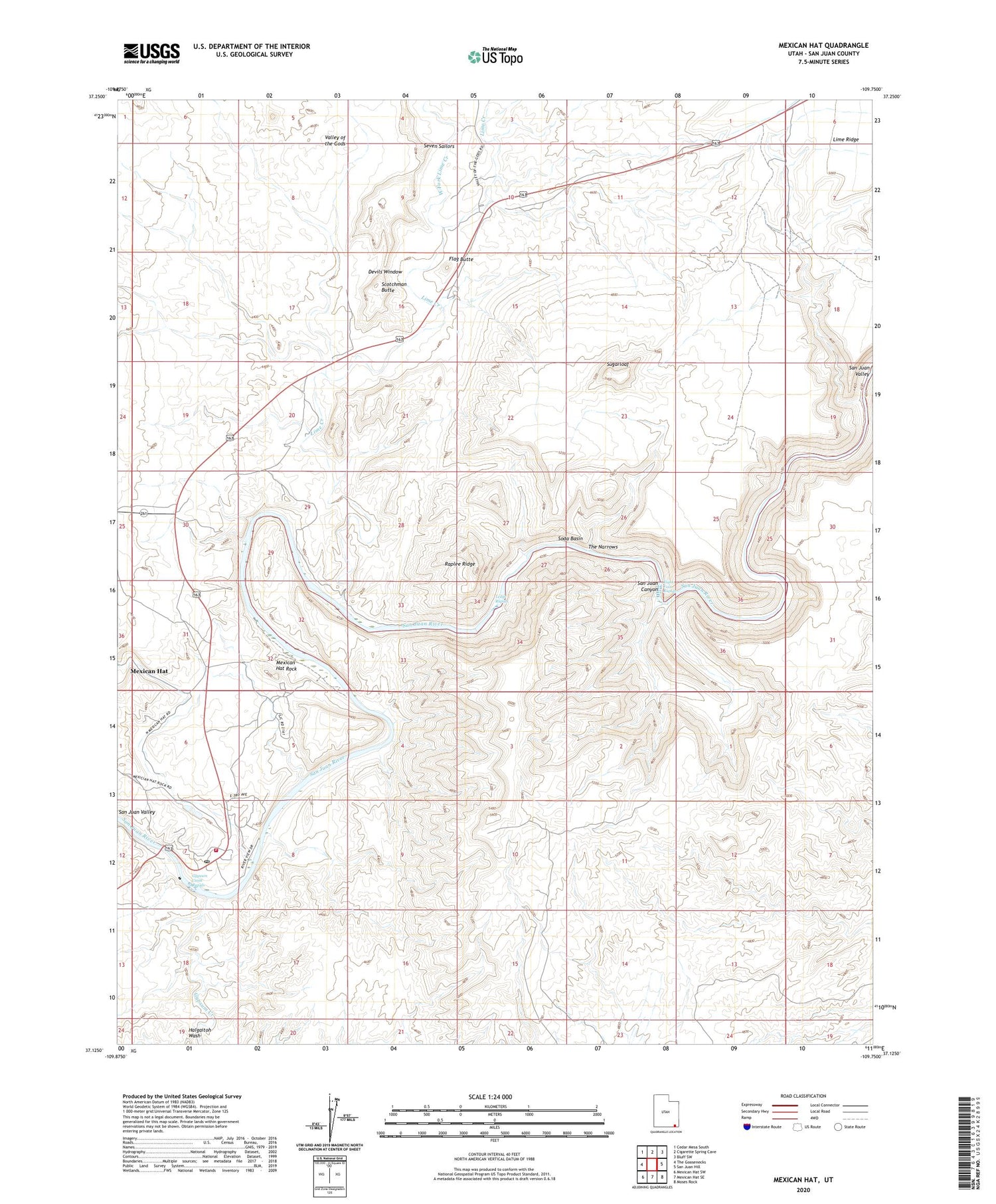 Mexican Hat Utah US Topo Map Image