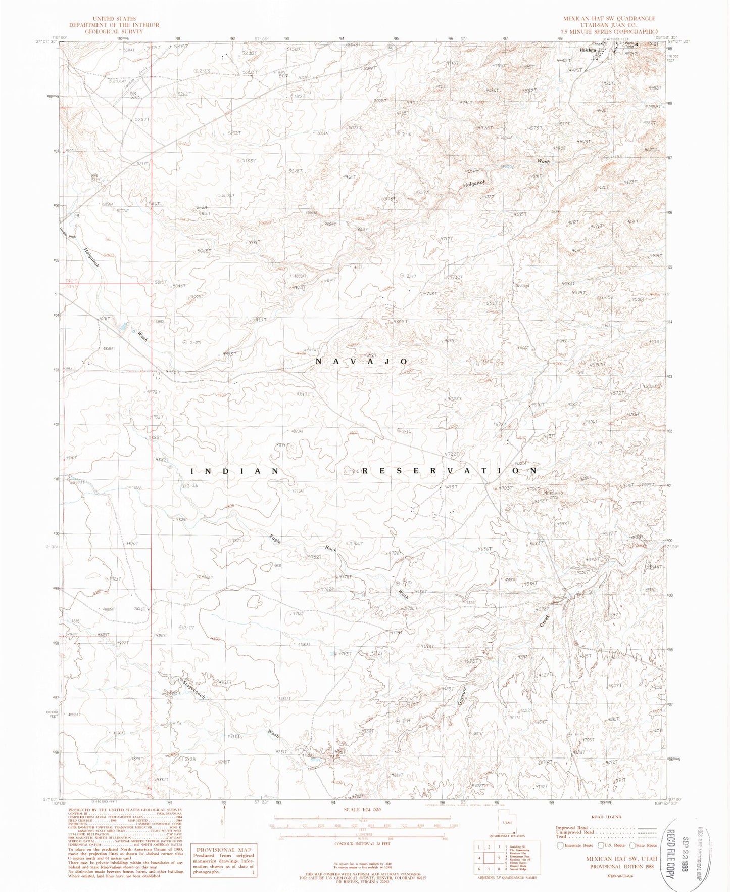 Classic USGS Mexican Hat SW Utah 7.5'x7.5' Topo Map Image