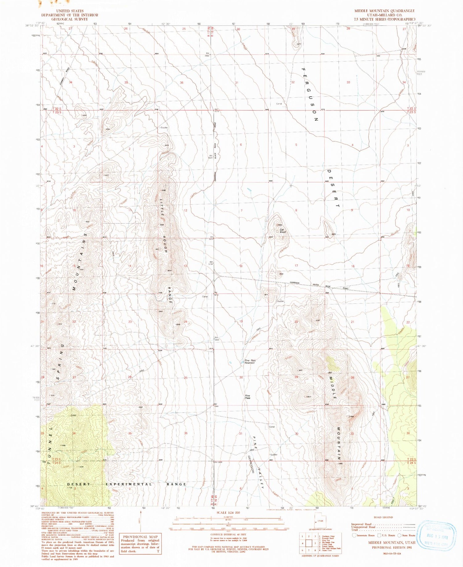 Classic USGS Middle Mountain Utah 7.5'x7.5' Topo Map Image