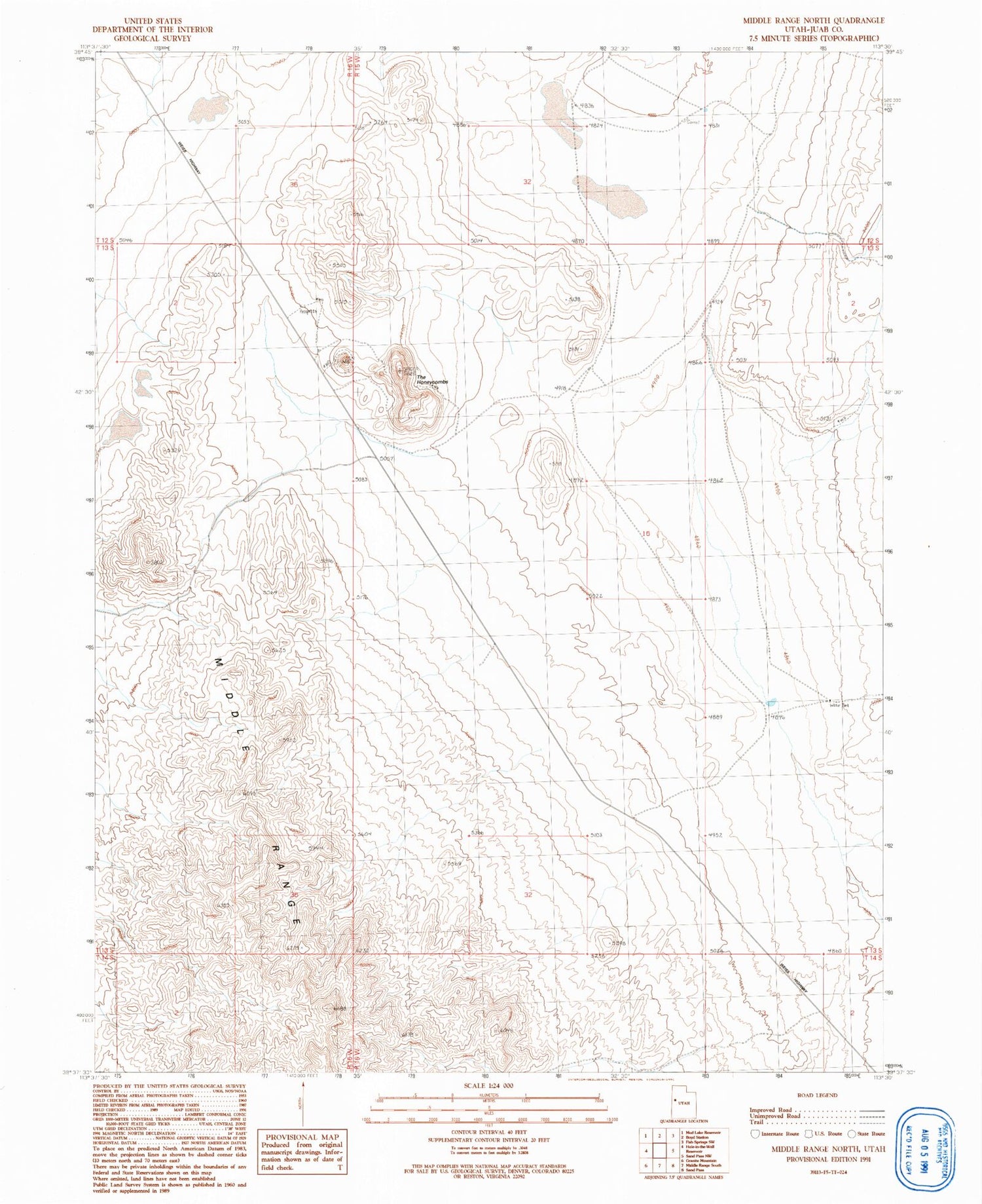 Classic USGS Middle Range North Utah 7.5'x7.5' Topo Map Image